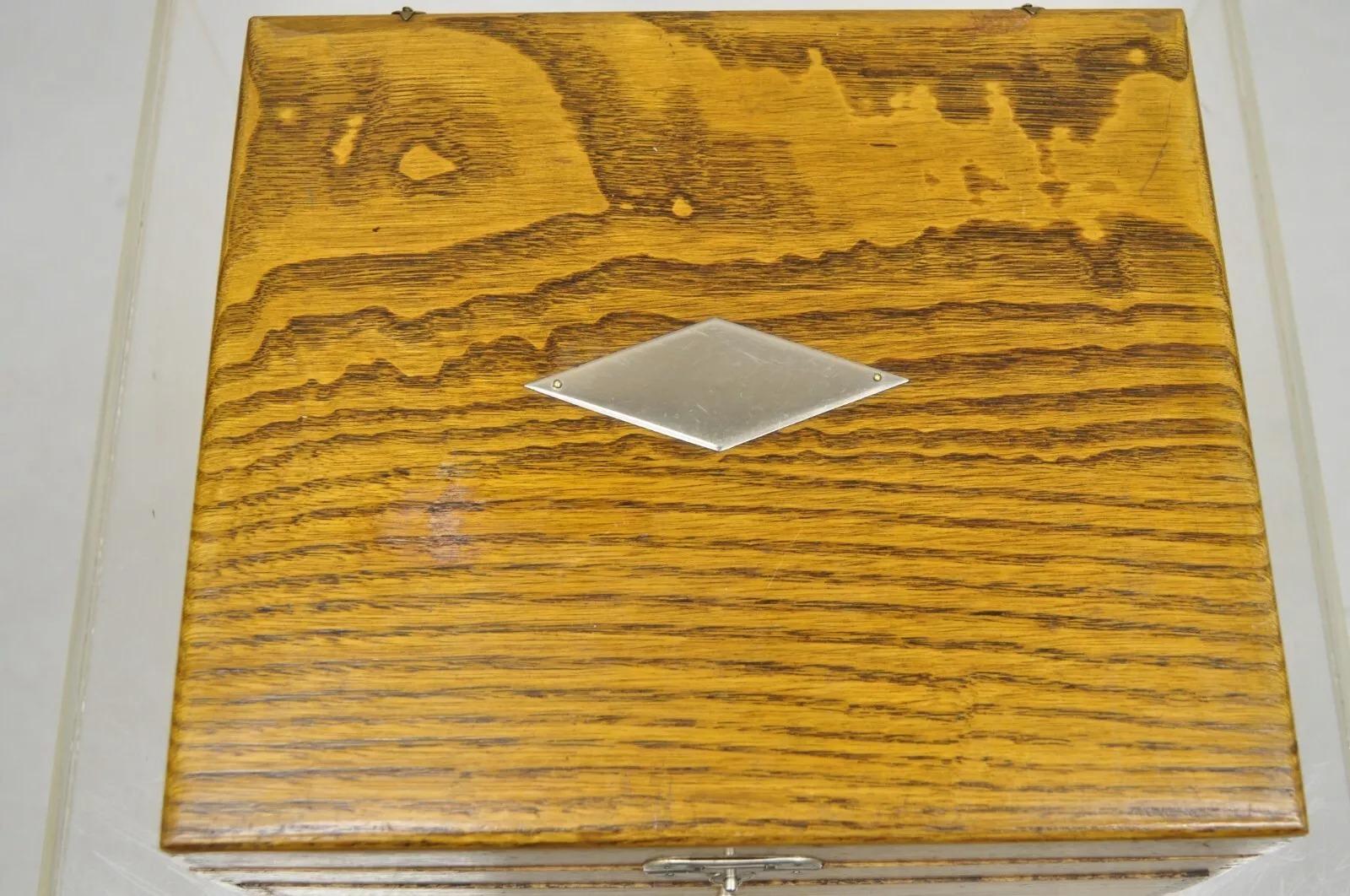 Unknown Antique WM Rogers Oak Small Flatware Silverware Storage Box with Drawer For Sale