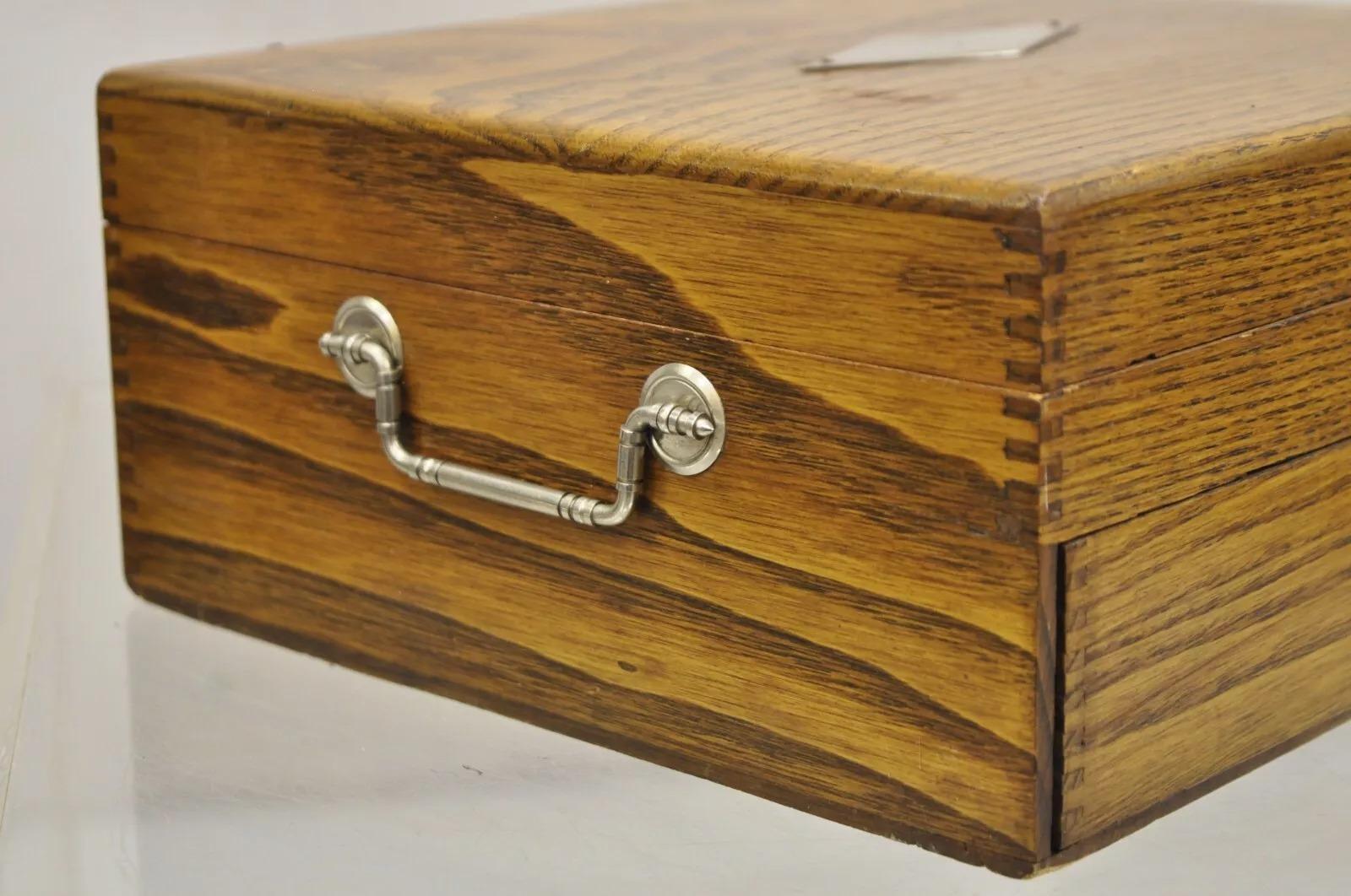 20th Century Antique WM Rogers Oak Small Flatware Silverware Storage Box with Drawer For Sale