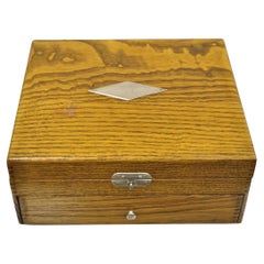Antique WM Rogers Oak Small Flatware Silverware Storage Box with Drawer