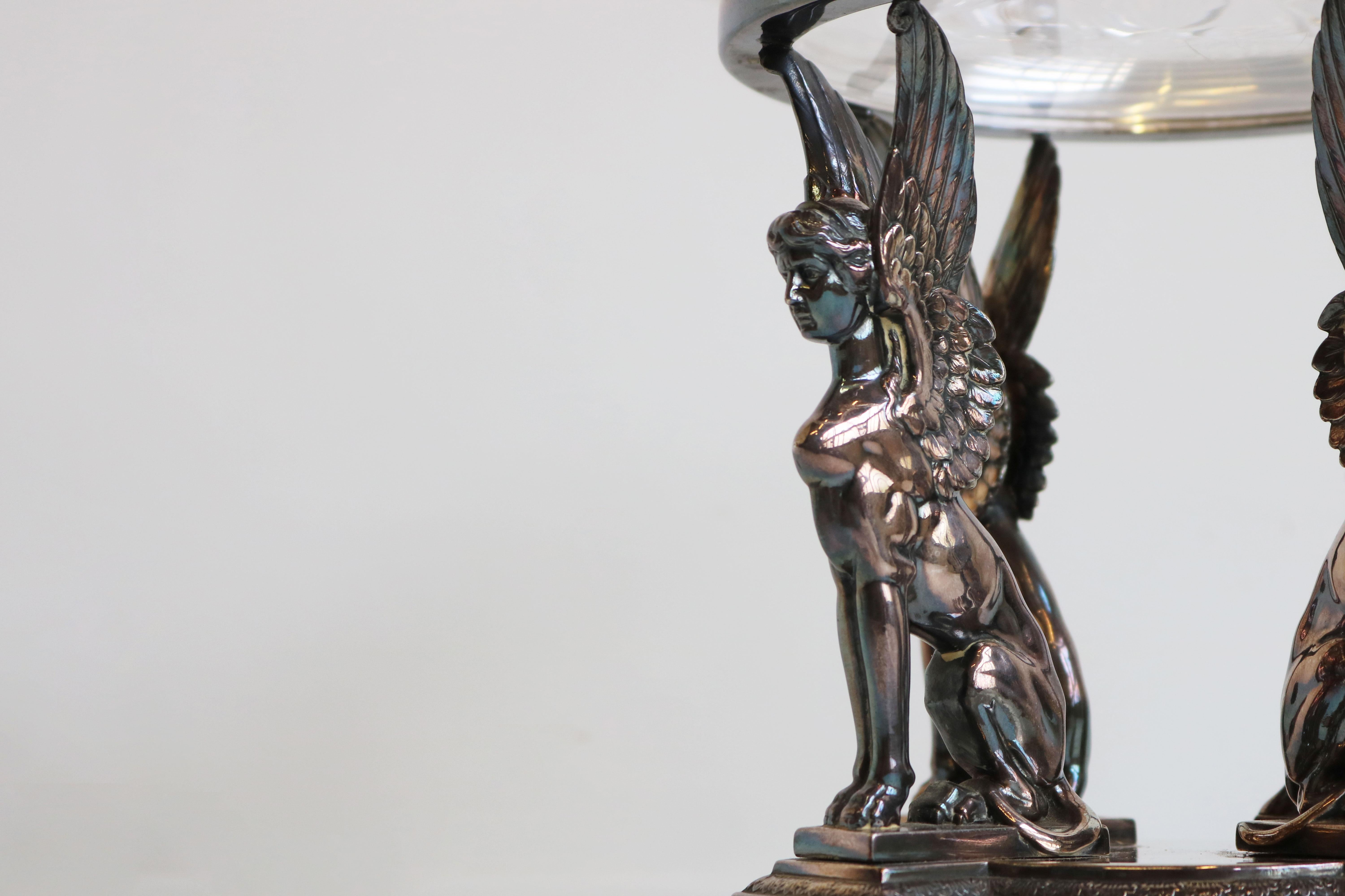 Antique WMF Art Nouveau Centerpiece Silver Plated Crystal Glass Egyptian Revival For Sale 2