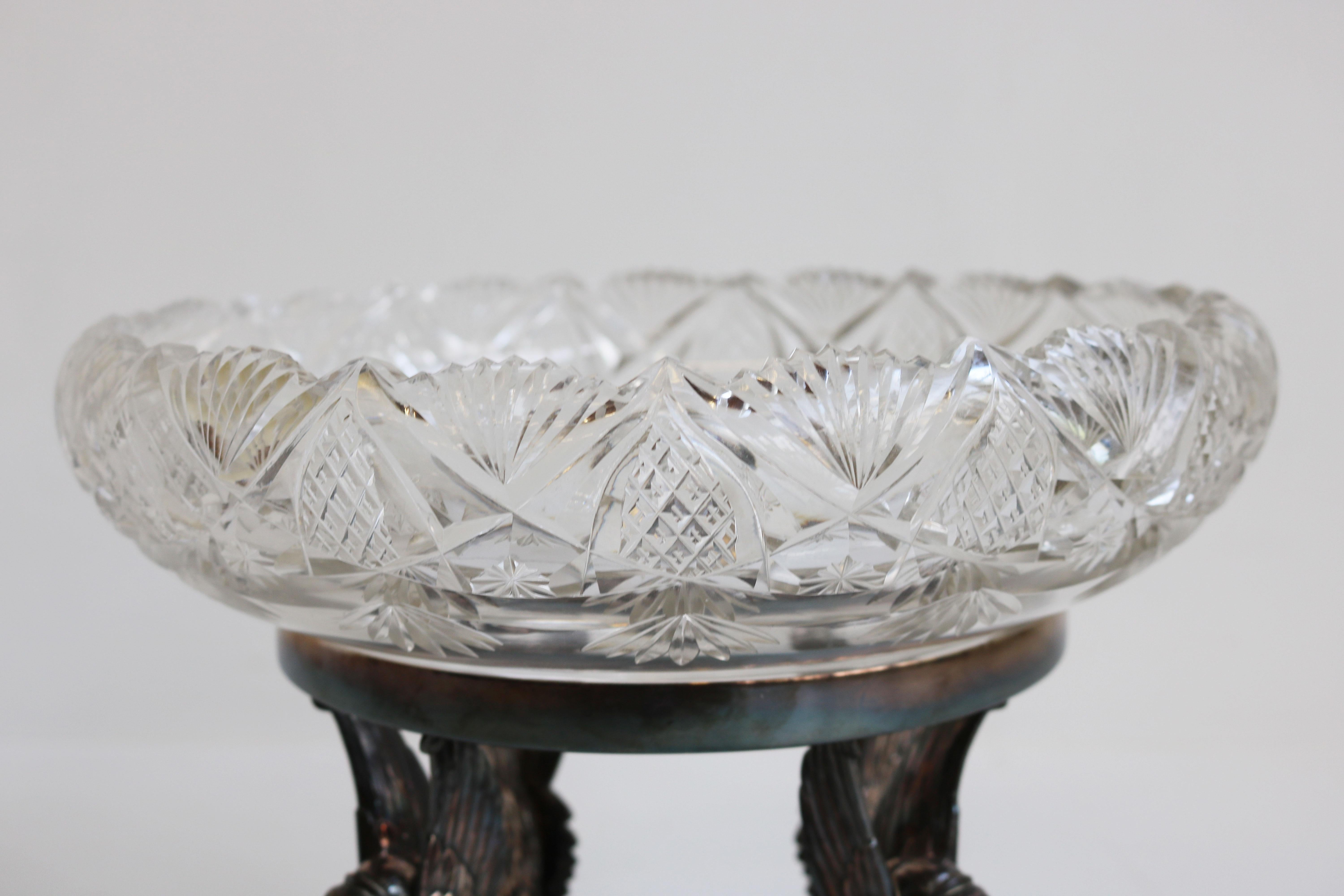 Antique WMF Art Nouveau Centerpiece Silver Plated Crystal Glass Egyptian Revival In Good Condition For Sale In Ijzendijke, NL