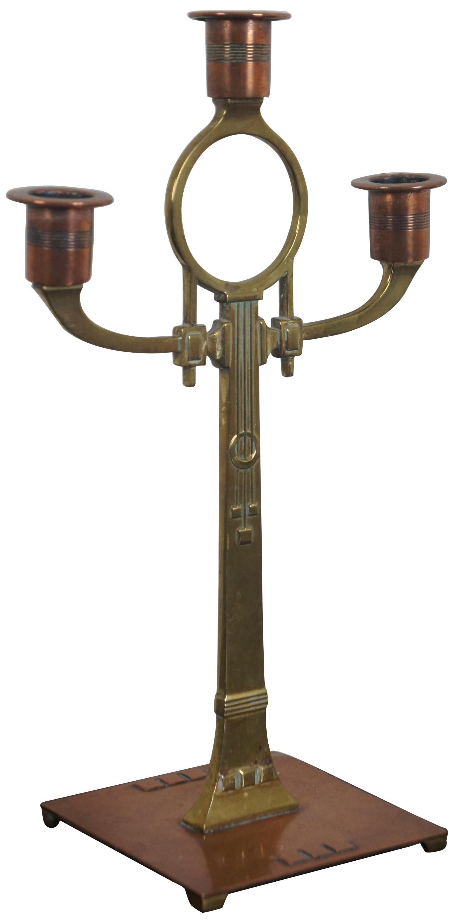 Antique WMF Art Nouveau Copper Brass Candlestick Aesthetic Candelabra Jugendstil In Good Condition In Dayton, OH