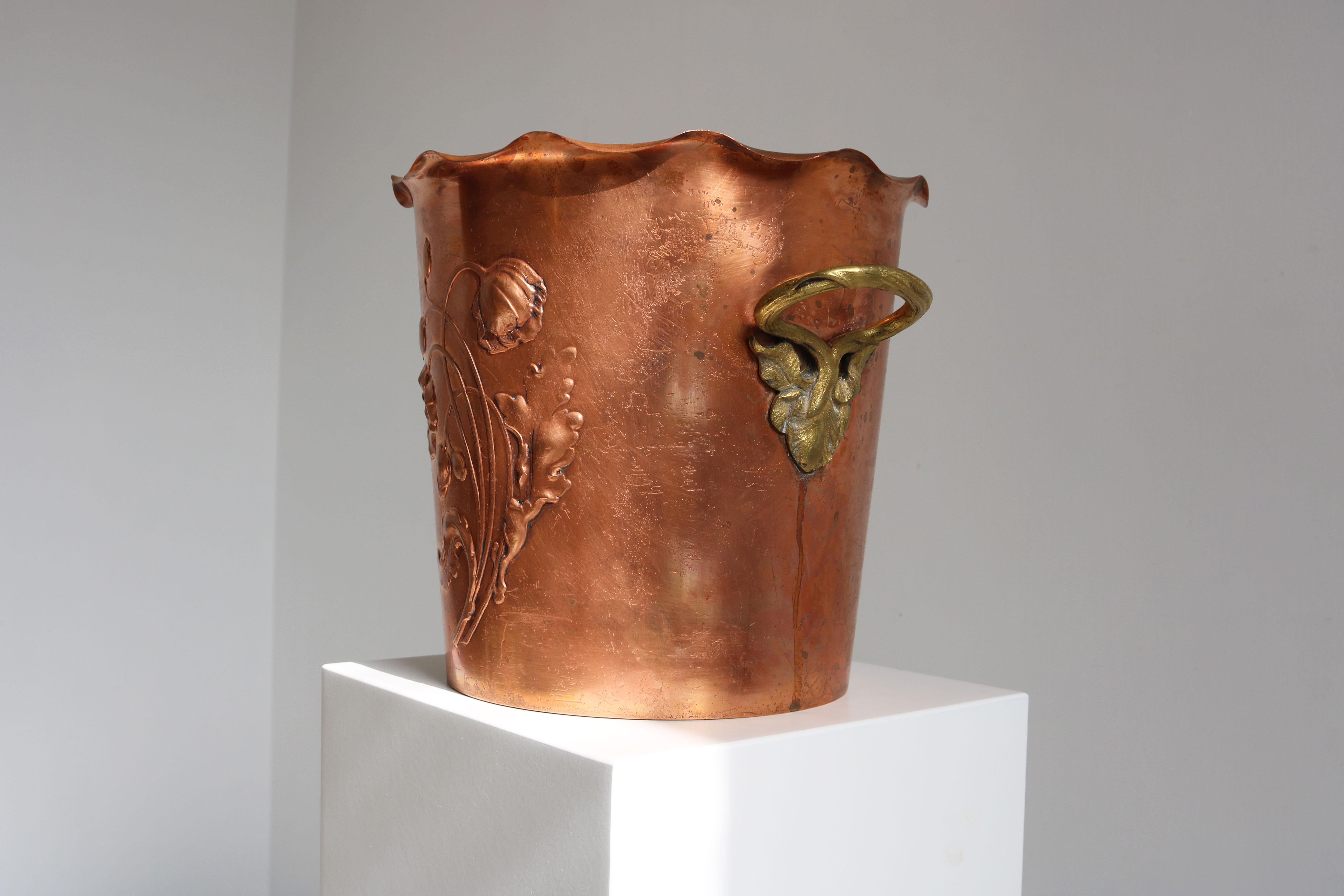 Antiguo WMF Art Nouveau Enfriador de vino Portachampán Cubo de hielo Cobre Latón Años 20 en venta 6