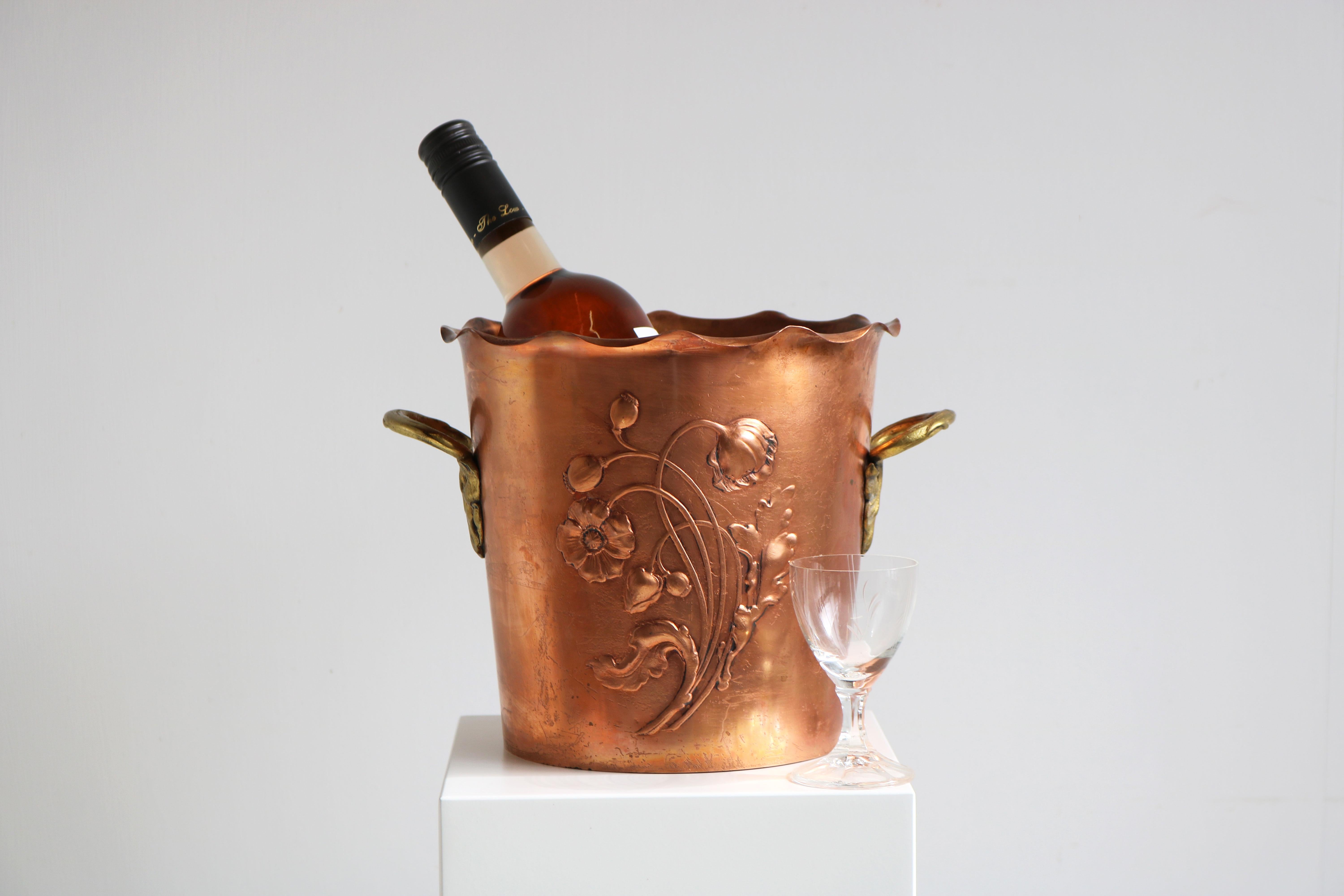 Antique WMF Art Nouveau Wine Cooler Champagne Holder Ice Bucket Copper Brass 20s For Sale 9