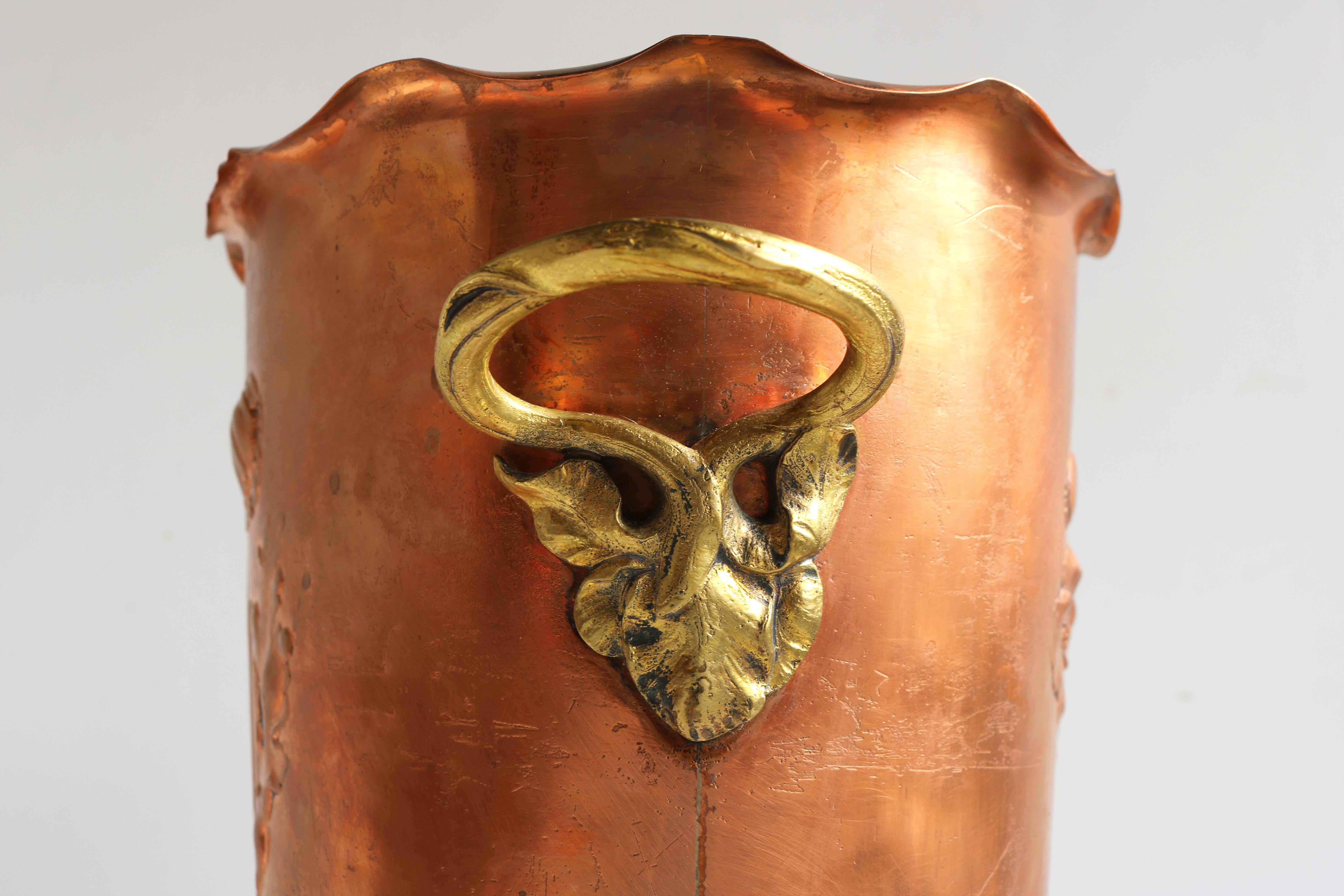 German Antique WMF Art Nouveau Wine Cooler Champagne Holder Ice Bucket Copper Brass 20s For Sale