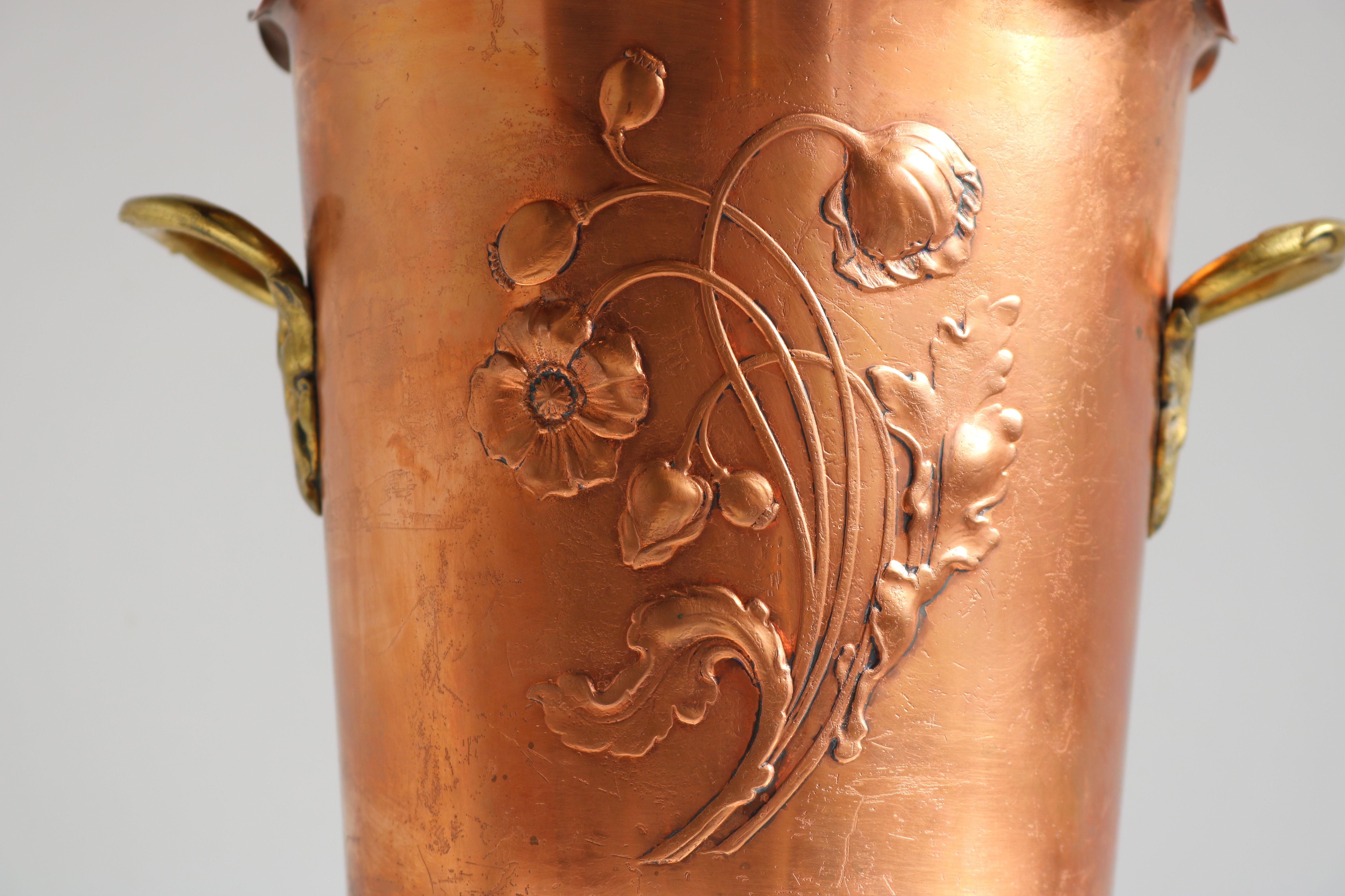 Early 20th Century Antique WMF Art Nouveau Wine Cooler Champagne Holder Ice Bucket Copper Brass 20s For Sale