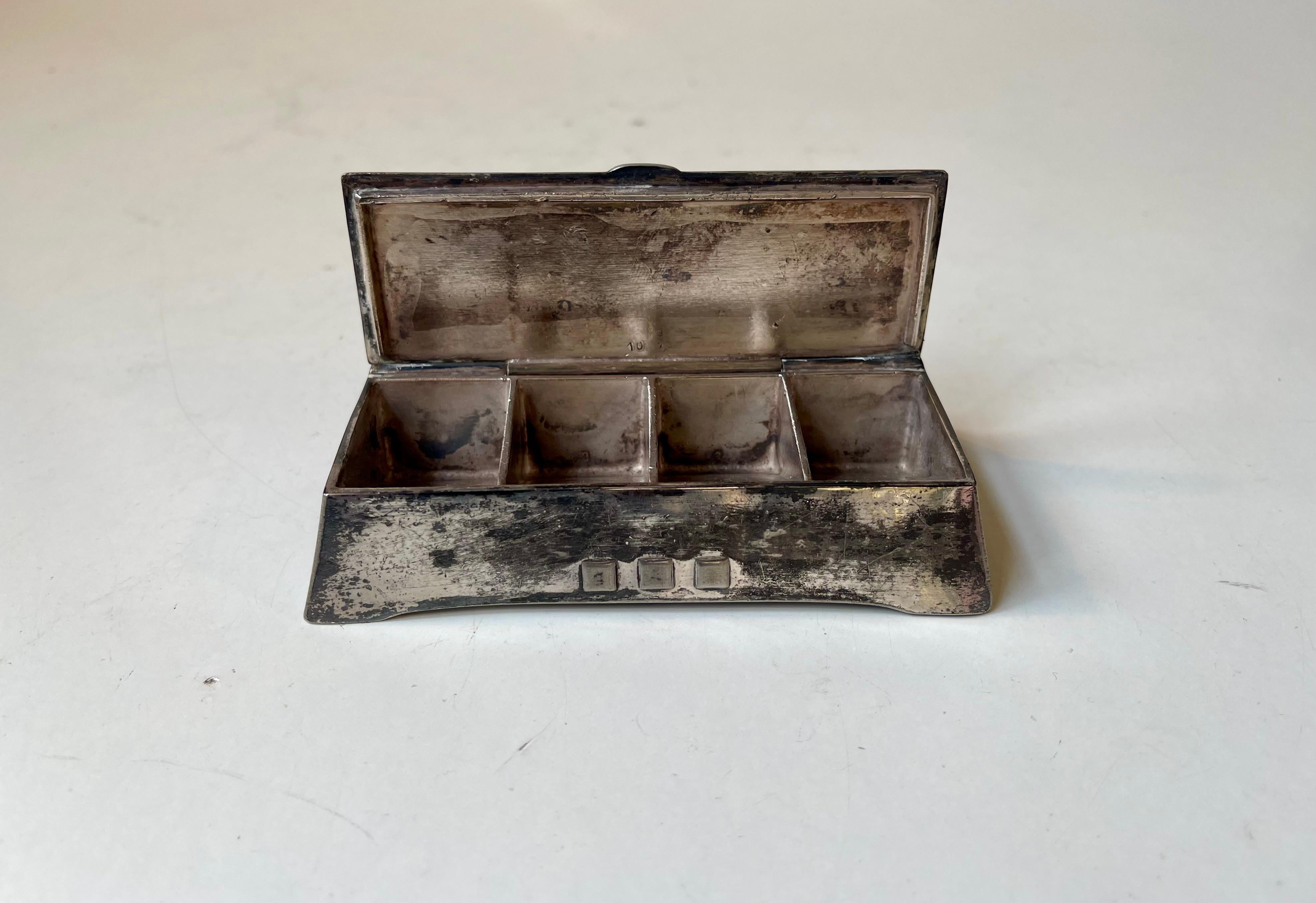 German Antique WMF Jugend Style Stamp or Pill Box in Pewter For Sale
