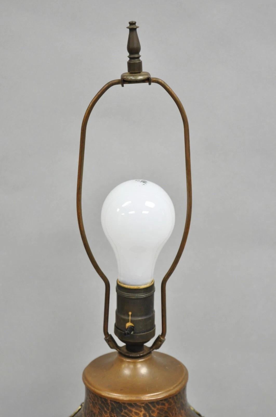 20th Century Antique WMF Jugendstil Art Nouveau Hand Hammered Copper Vase Table Lamp For Sale
