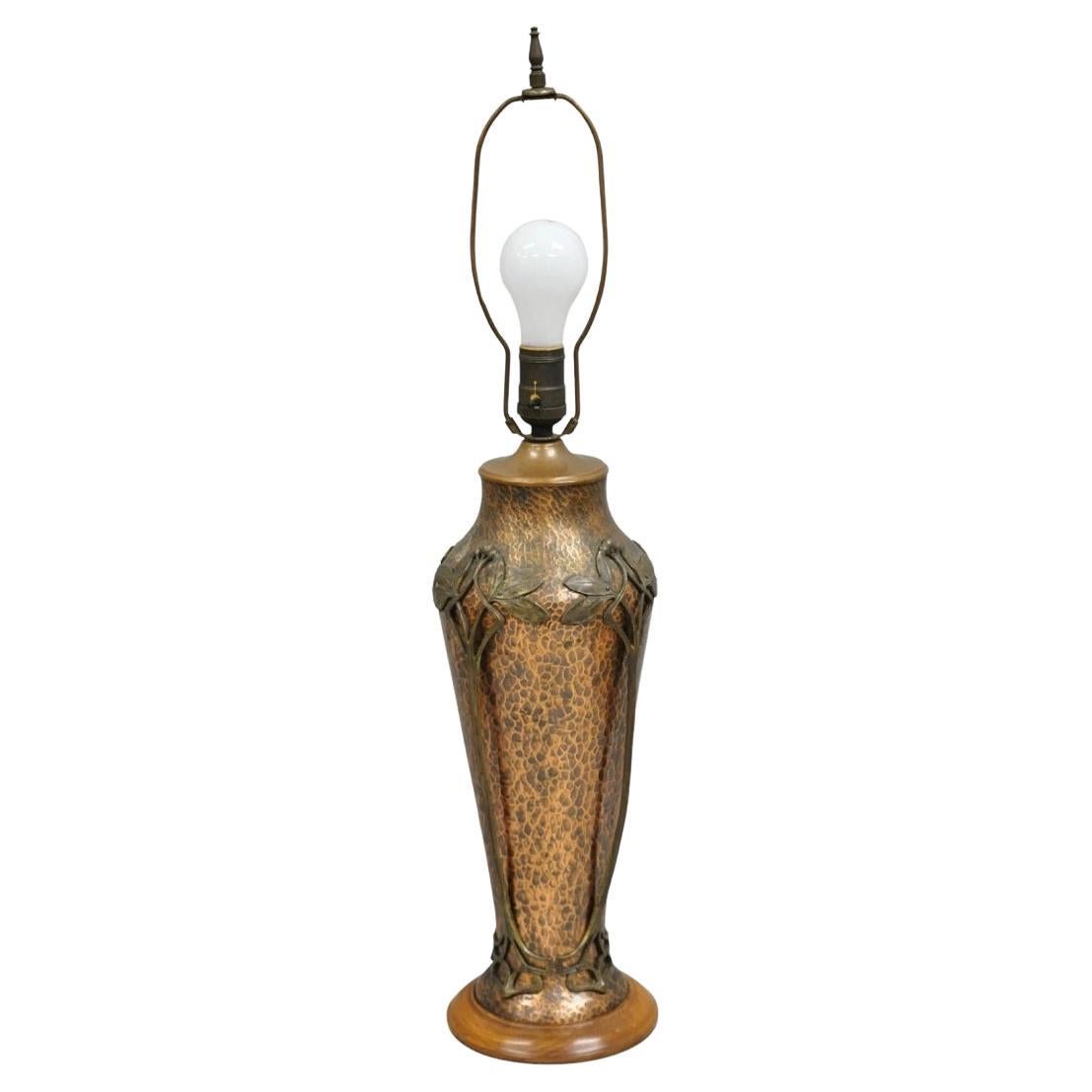 Antique WMF Jugendstil Art Nouveau Hand Hammered Copper Vase Table Lamp For Sale