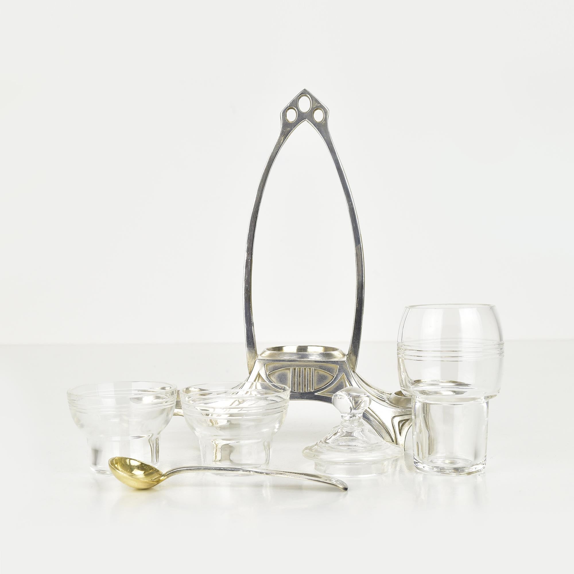 Ensemble ancien de salière à pointes et moutarde Art Nouveau WMF plaqué argent Bon état - En vente à Bad Säckingen, DE