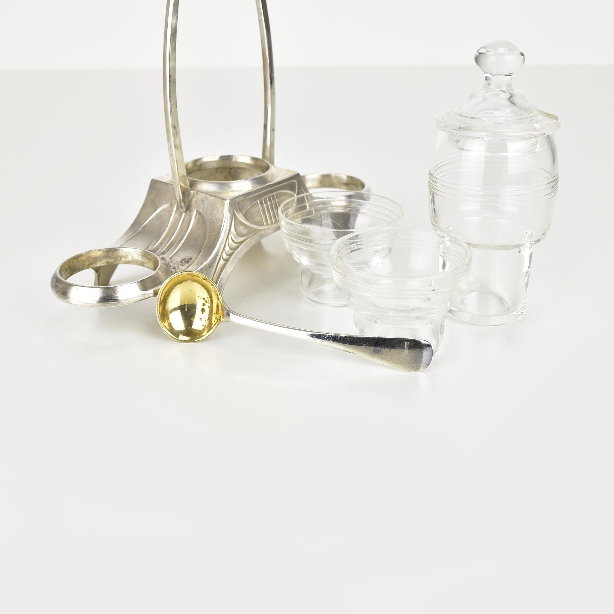 Début du 20ème siècle Ensemble ancien de salière à pointes et moutarde Art Nouveau WMF plaqué argent en vente