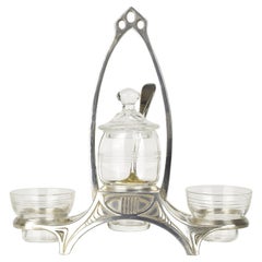 Antique WMF Silver-Plated Art Nouveau Salt Cellar Spice and Mustard Menagere Set