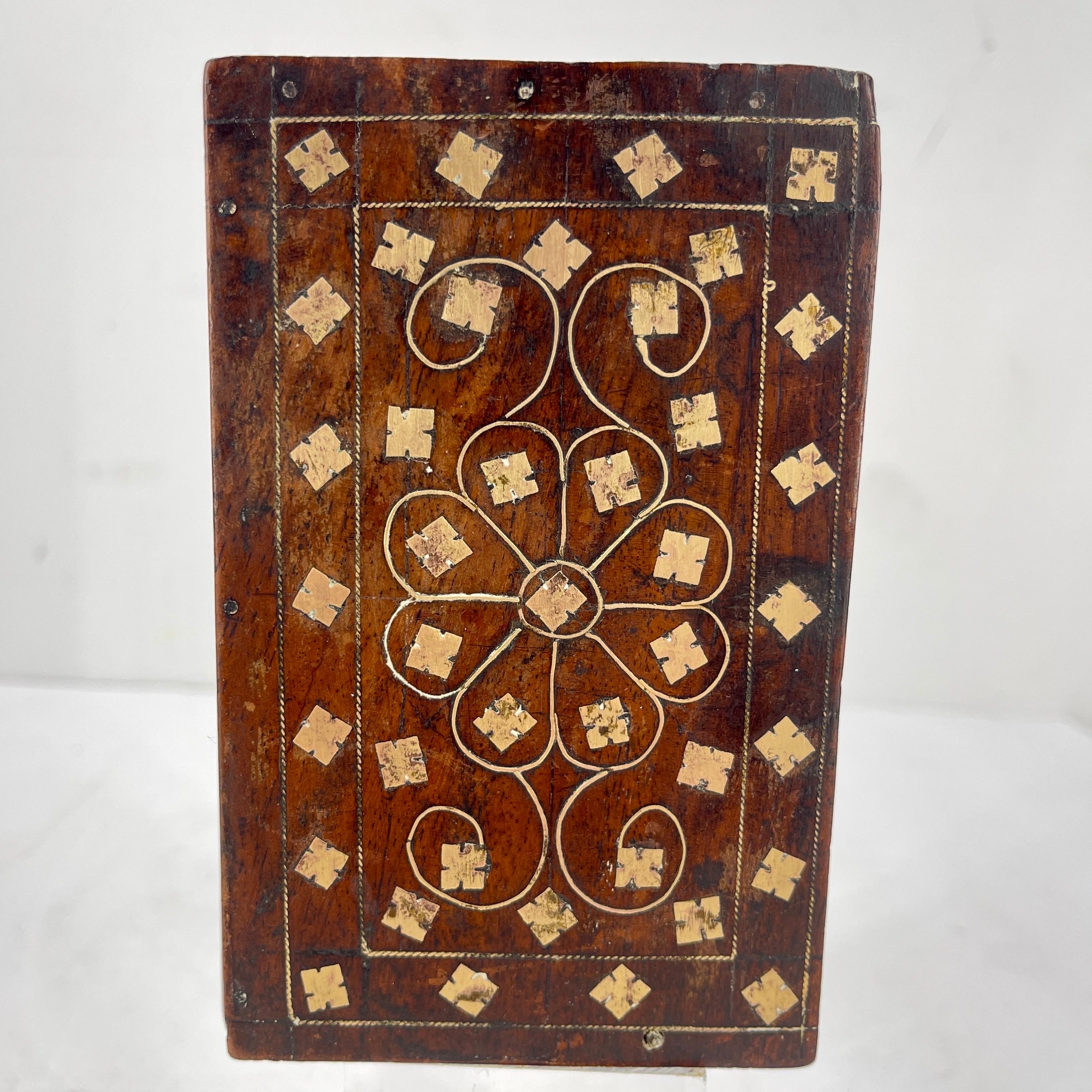 Folk Art Antique Wood and Brass Faux Book with Hidden Compartment