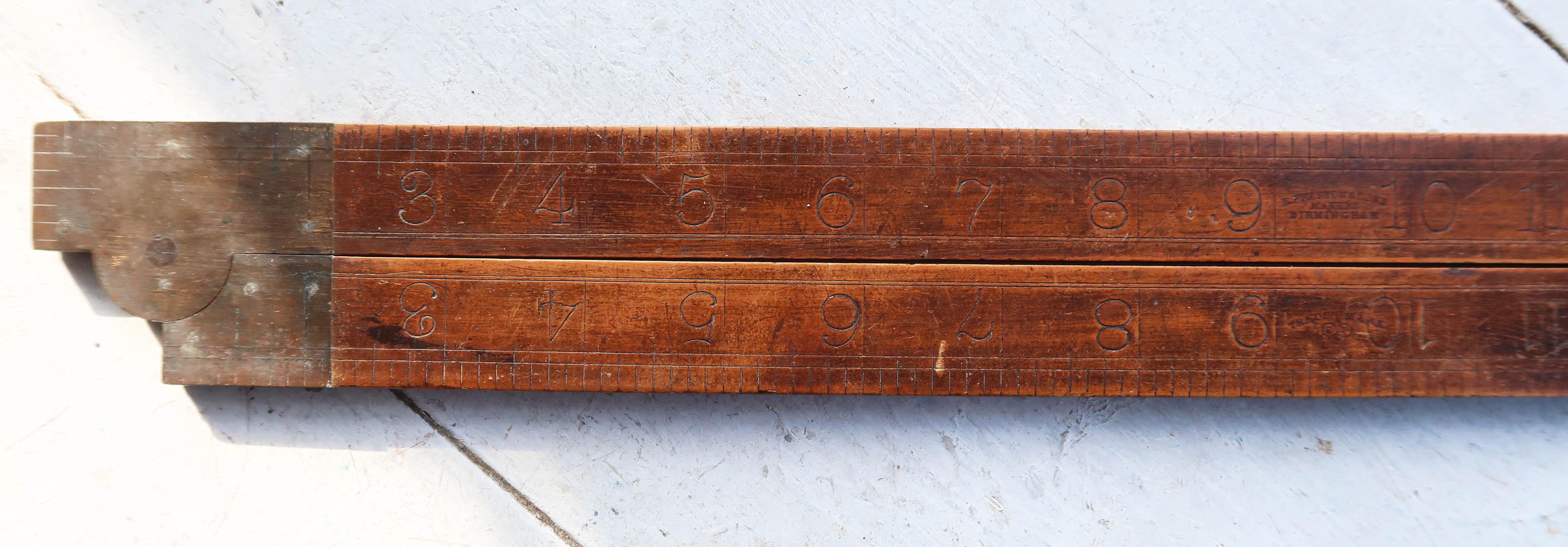 Antique Wood And Brass Folding Ruler By E.Preston. English, Late 19th Century For Sale 1