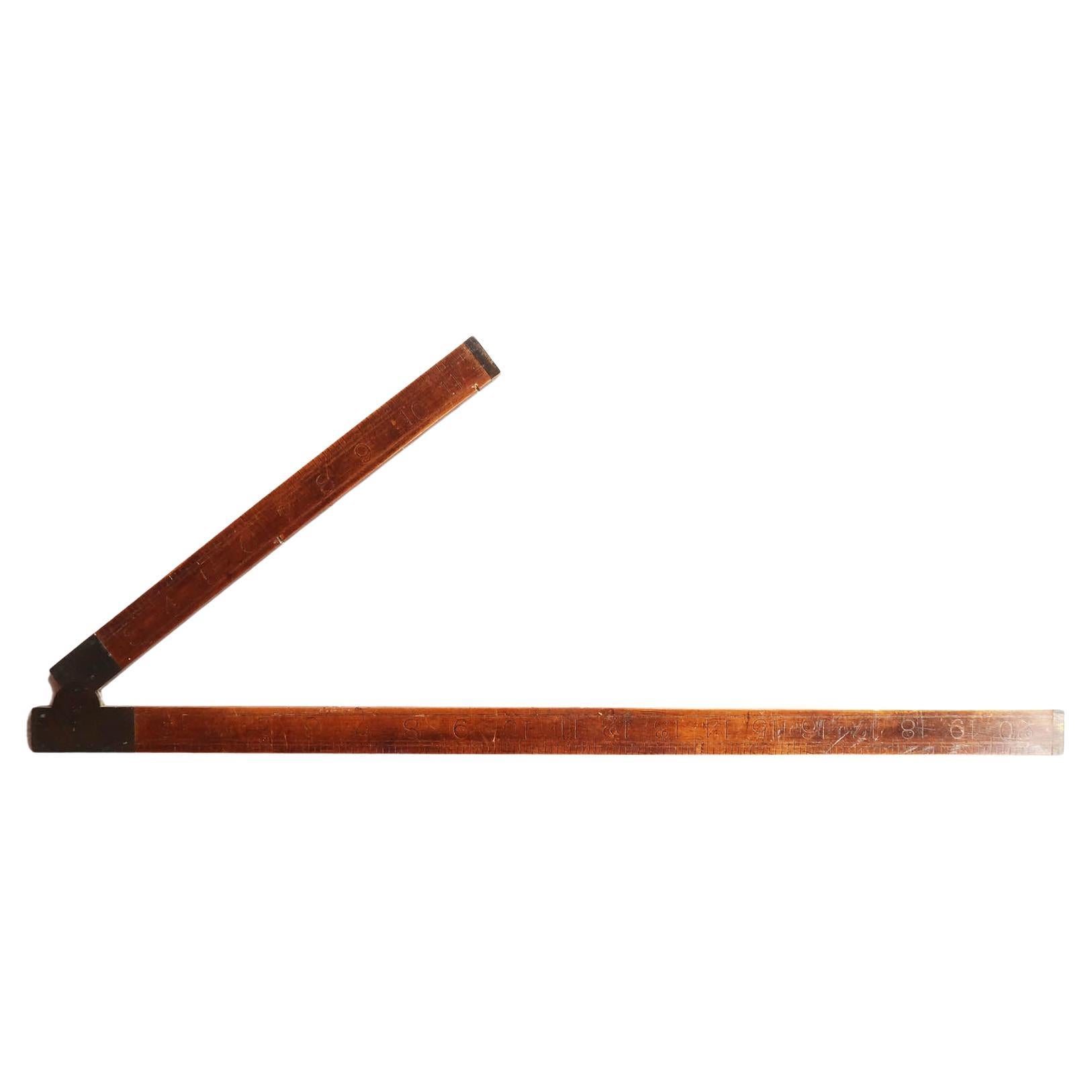 Antique Wood And Brass Folding Ruler By E.Preston. English, Late 19th Century For Sale