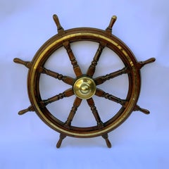 Antique Wood and Brass Ship's Wheel