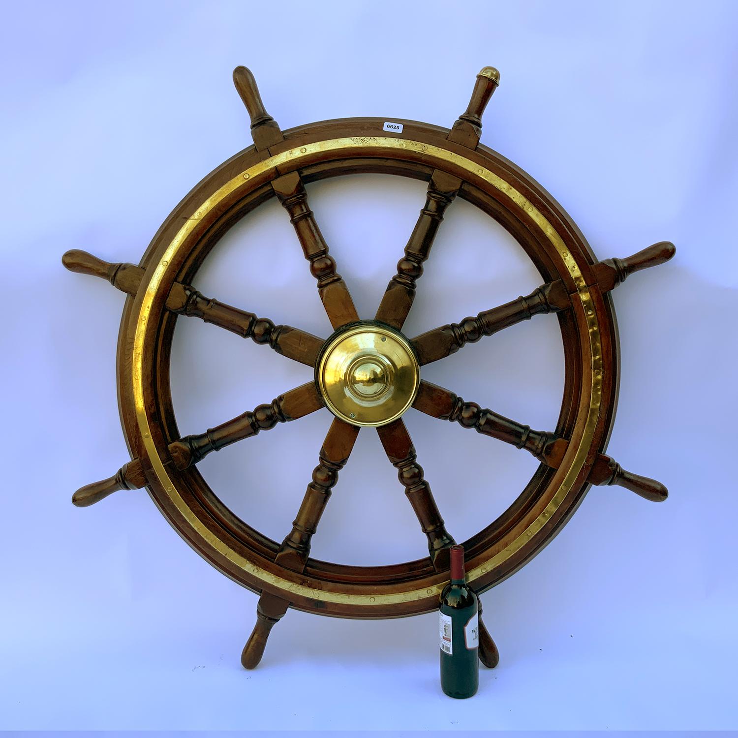 American Antique Wood and Brass Ship's Wheel For Sale