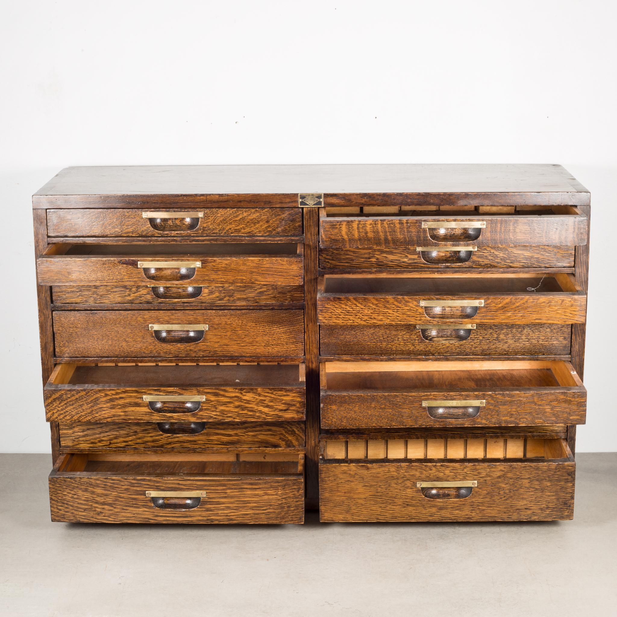 Industrial Antique Wood and Brass Watchmaker's Chest, circa 1900-1910