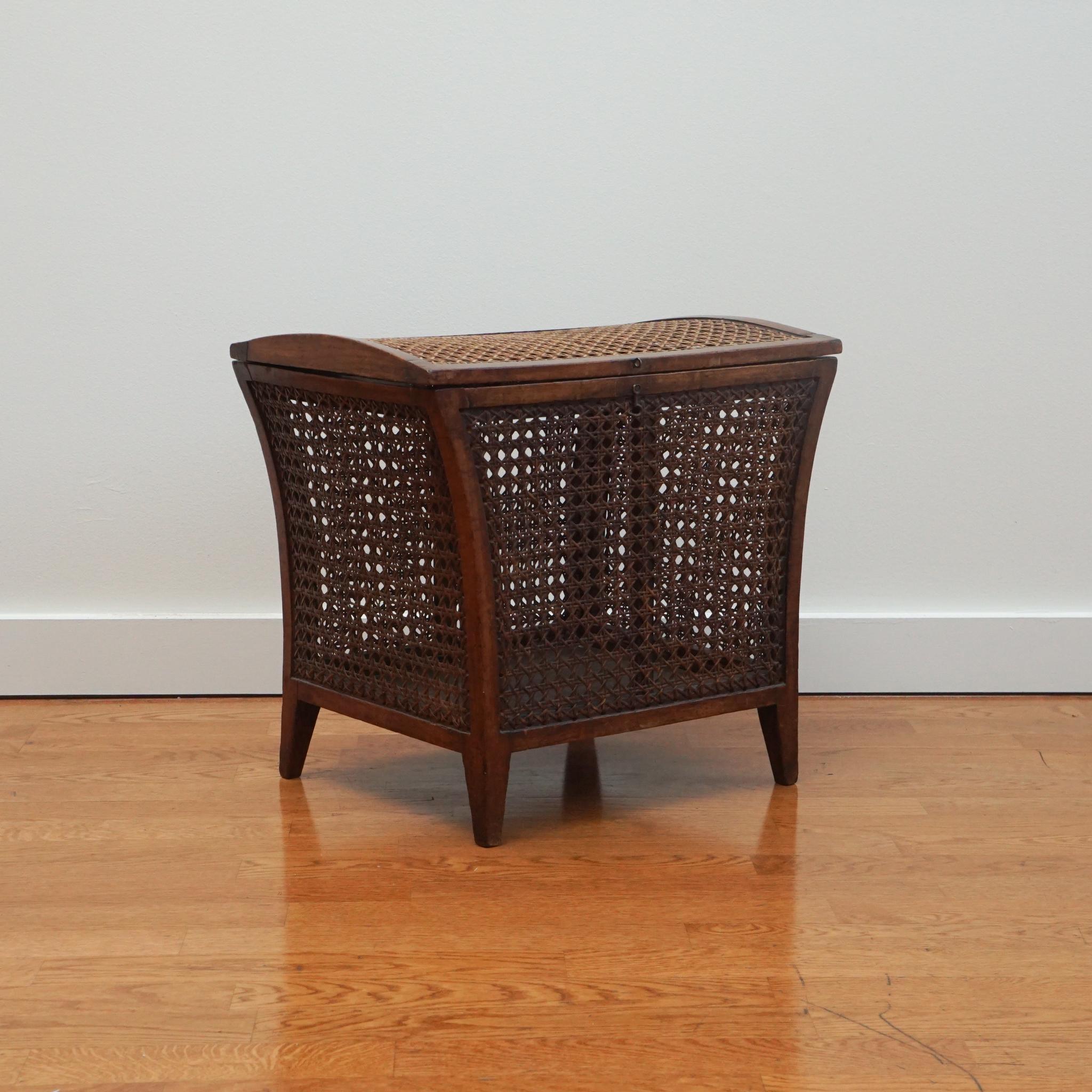Machine-Made Antique Wood and Cane Hamper Storage  For Sale