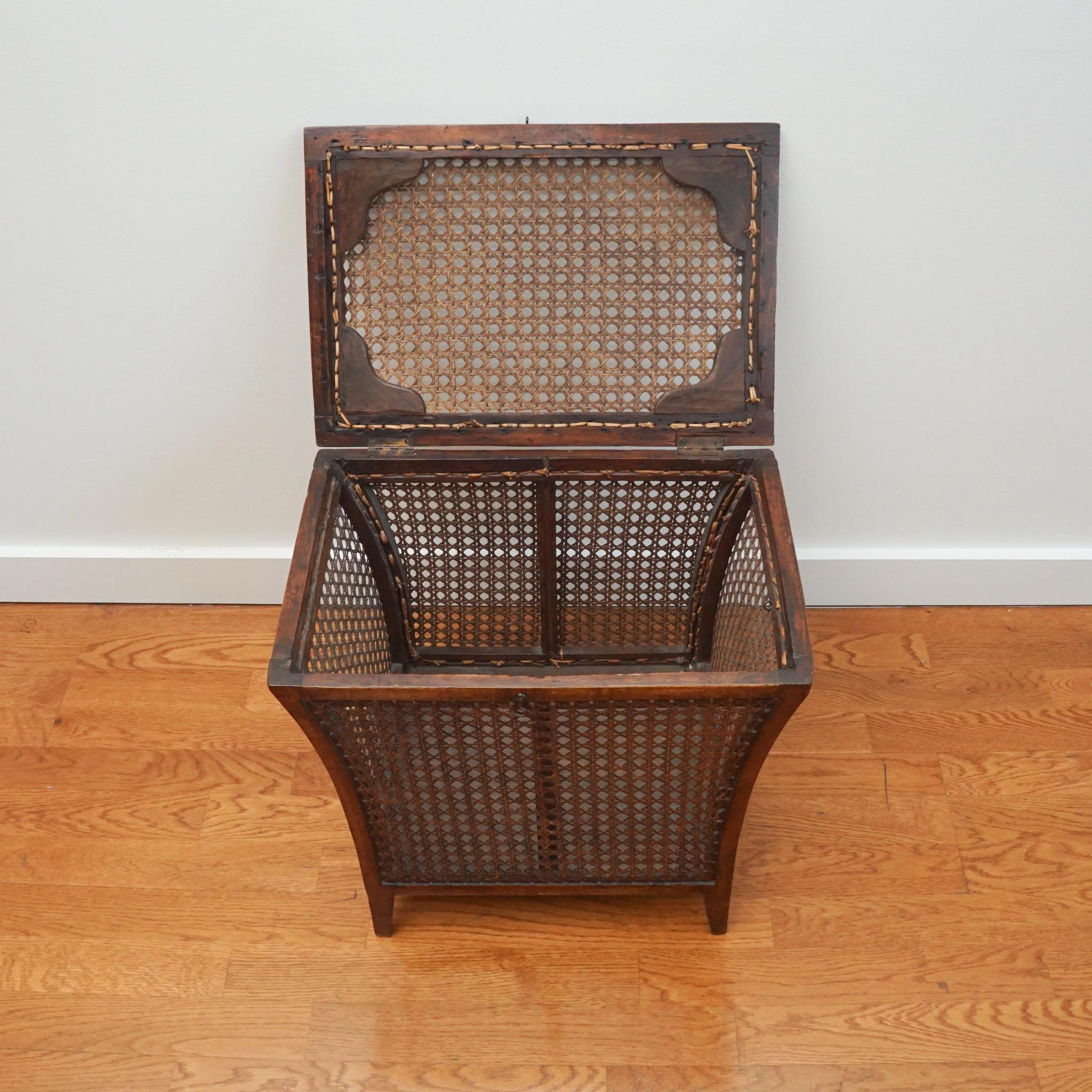 Antique Wood and Cane Hamper Storage For Sale 1