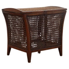 Used Wood and Cane Hamper Side Table