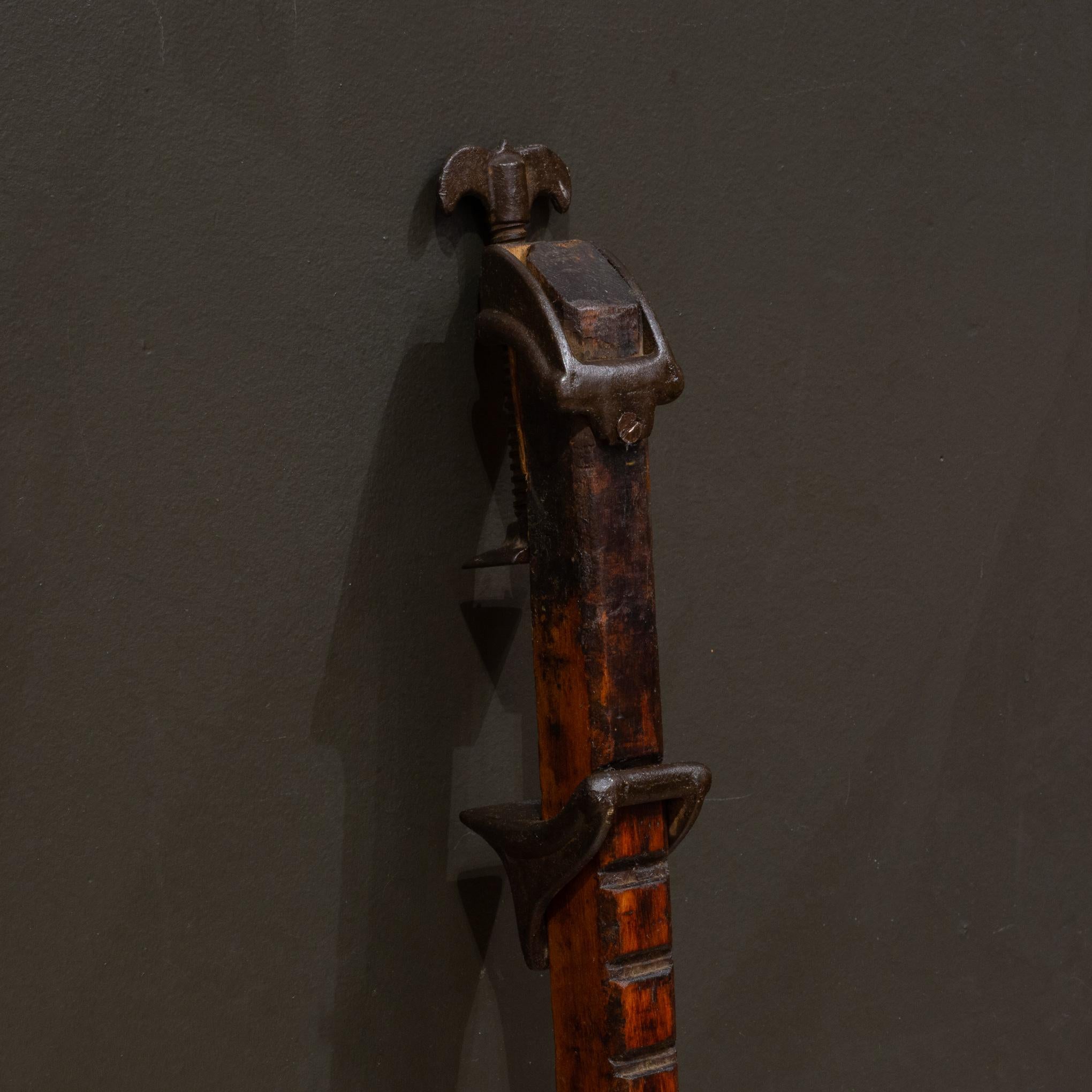 ABOUT

A antique adjustable wood and cast iron clamp. 

    CREATOR Unknown.
    DATE OF MANUFACTURE c.1800-1920.
    MATERIALS AND TECHNIQUES Hickory, Cast Iron. 
    CONDITION Good. Wear consistent with age and use. Refinished in an oil and wax