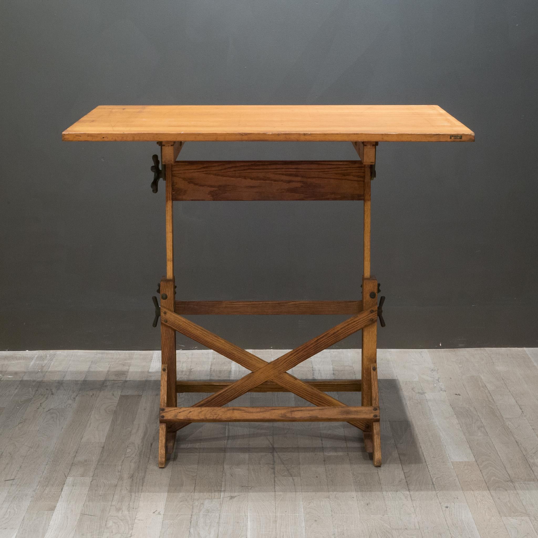 20th Century Antique Wood and Cast Iron Drafting Table c.1930