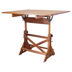 Antique Wood and Cast Iron Drafting Table c.1930
