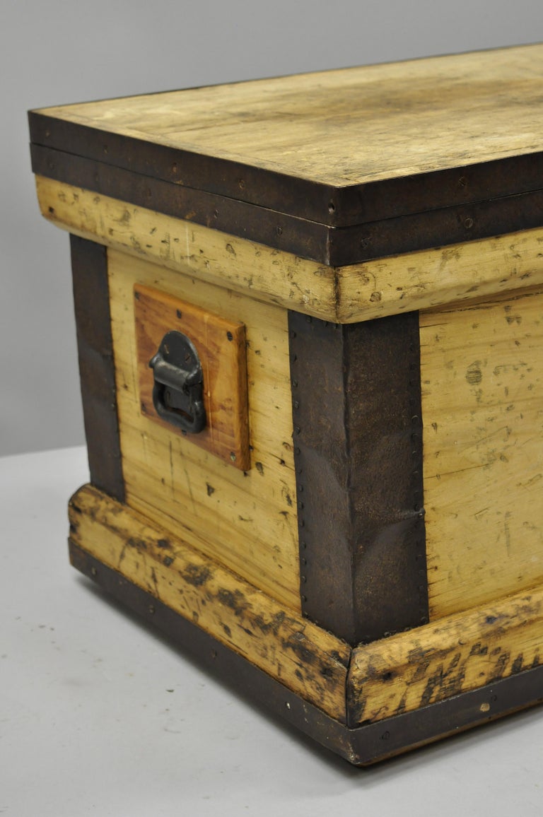 Antique Wood and Cast Iron Primitive Industrial Trunk ...