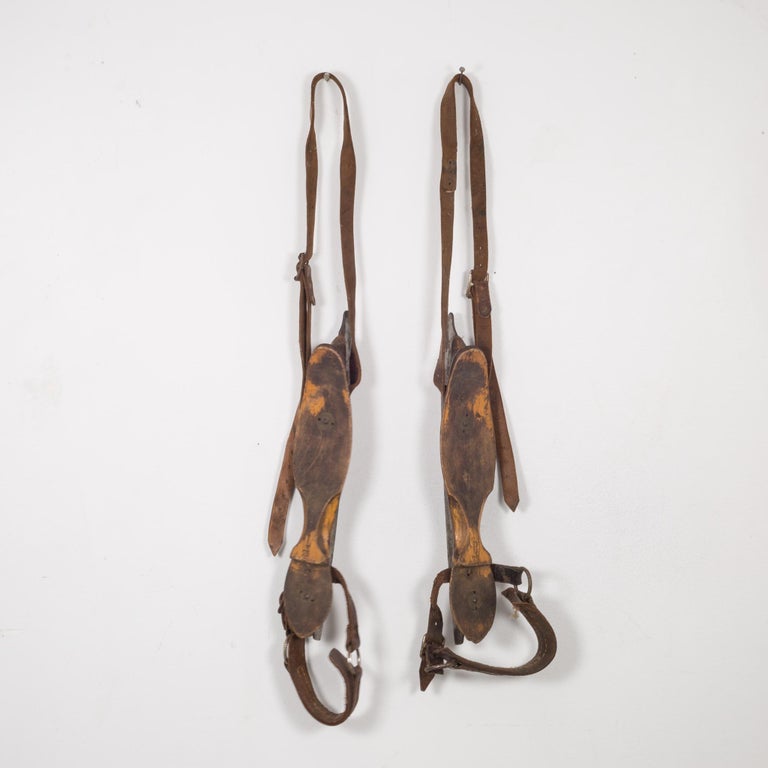 Antique Wood and Leather Ice Skates, circa 1940 In Good Condition For Sale In San Francisco, CA