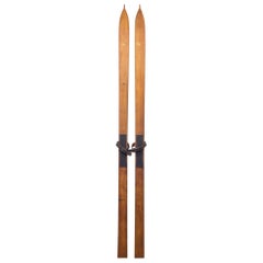 Antique Wood and Leather Skiis, circa 1930-1940