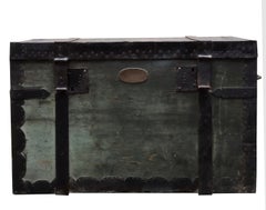 Antique Wood and Metal Travel Trunk, Italy 1940s