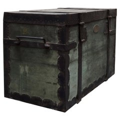 Antique Wood and Metal Travel Trunk, Italy 1940s