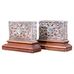 Used Wood And Sterling Overlay Bookend Pair