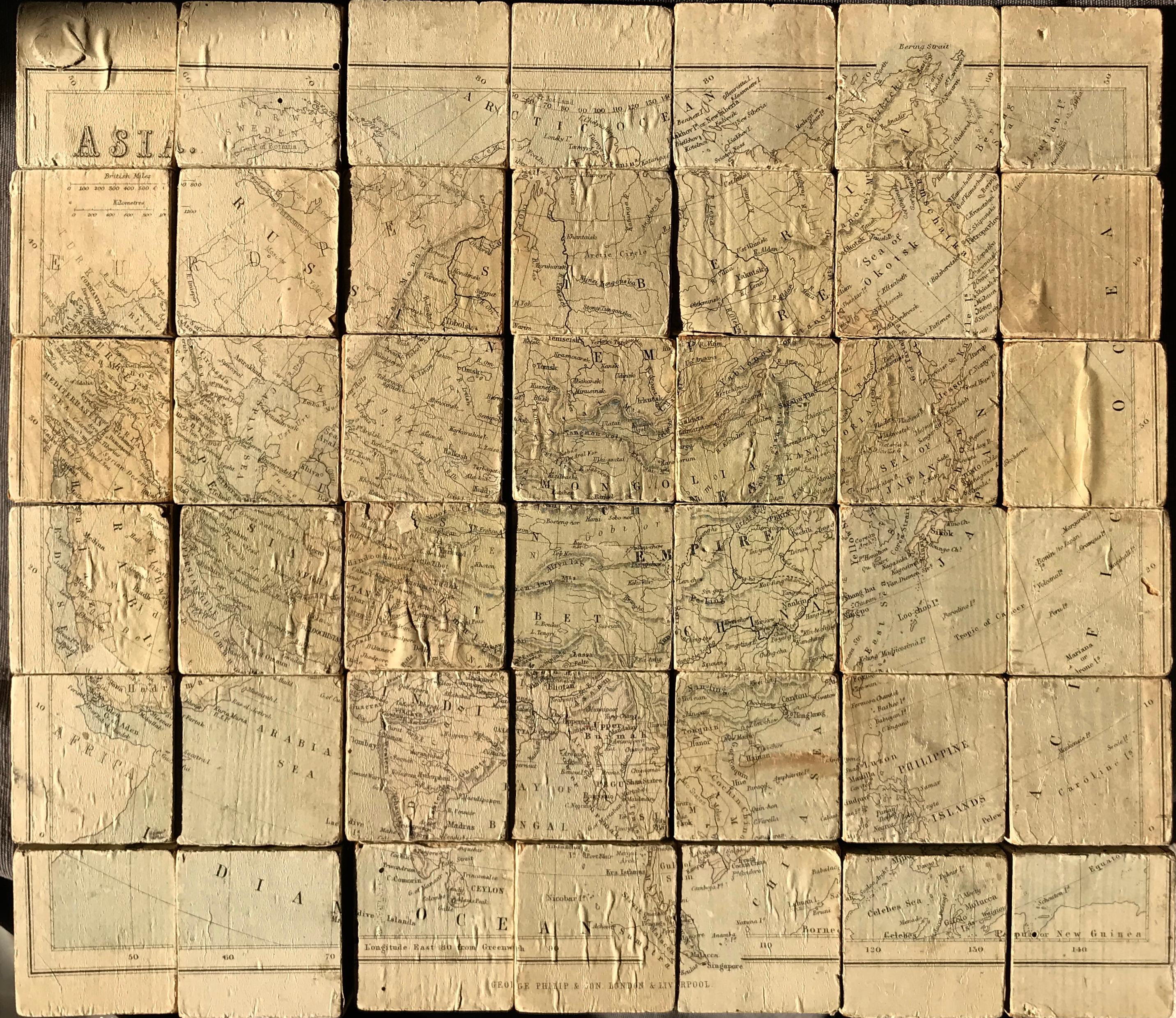 19th Century Antique Wood Block Map Puzzle