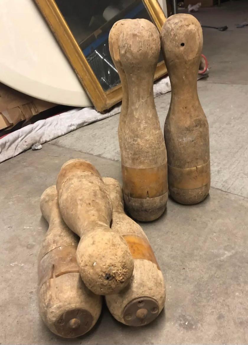 Unknown Antique Wood Bowling Pins - Set of 6 For Sale