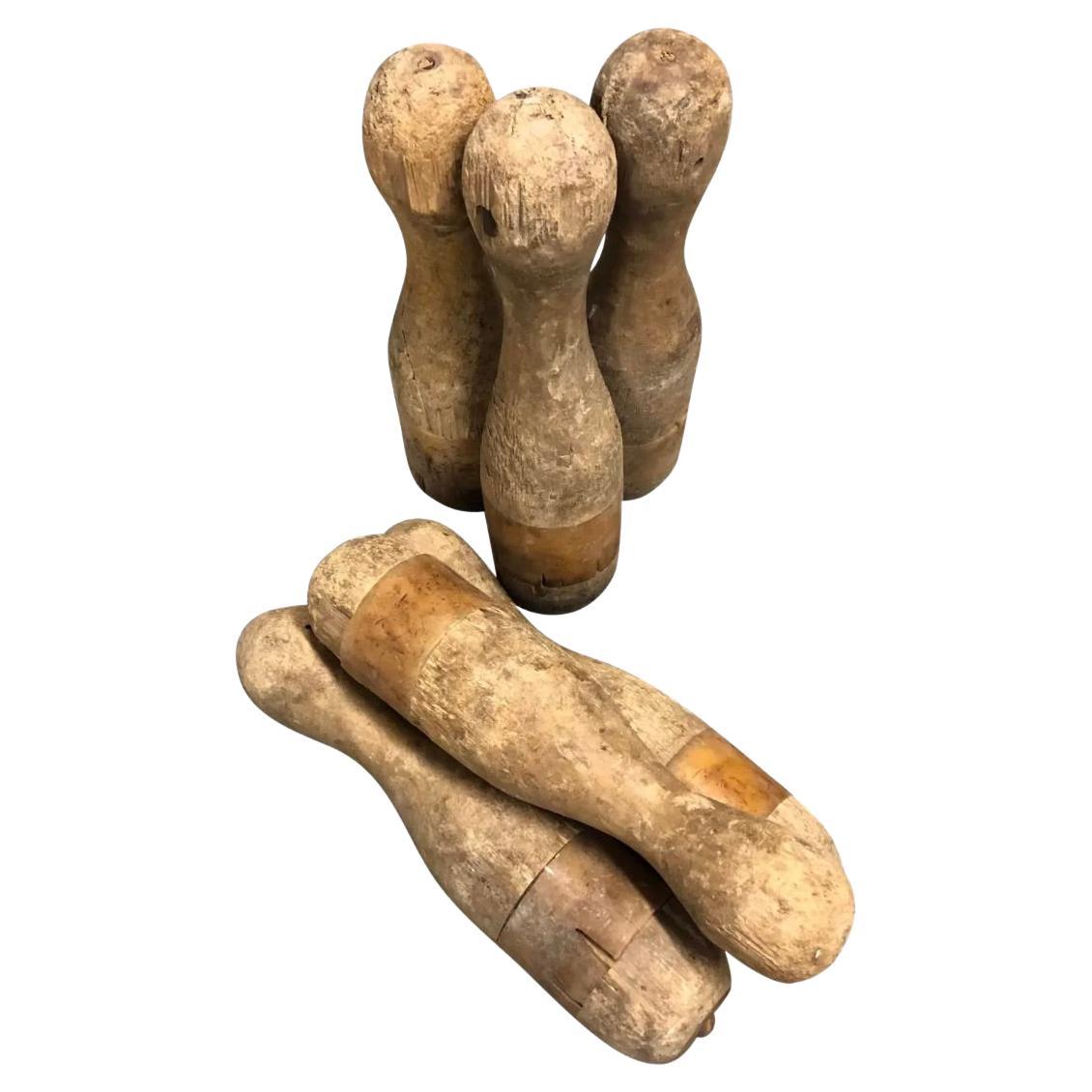 Antique Wood Bowling Pins - Set of 6 For Sale