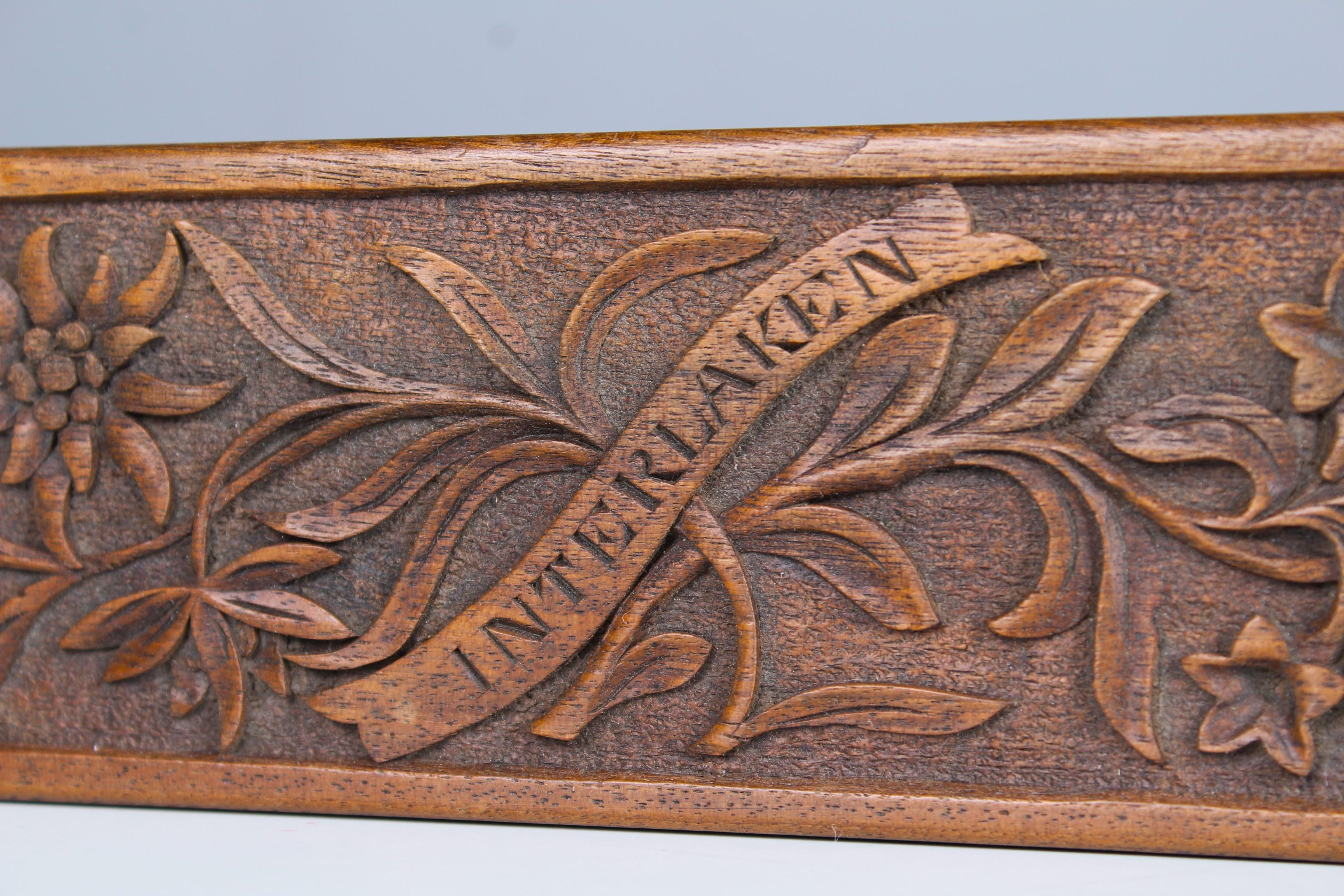 Hand-Carved Antique Wood Box With Carvings, Interlaken, Swiss, 1900s For Sale