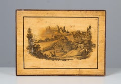 Antique Wood Box With Transfer Print Technique, Around 1900