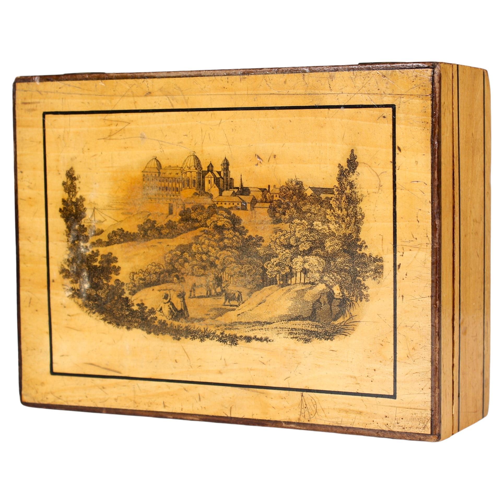 Caja de Madera Antigua con Técnica de Impresión por Transferencia, Alrededor de 1900 en venta