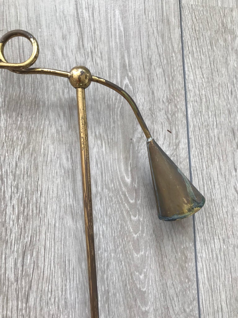 Antique Wood and Brass Church Candle Snuffer Flame Extinguisher and