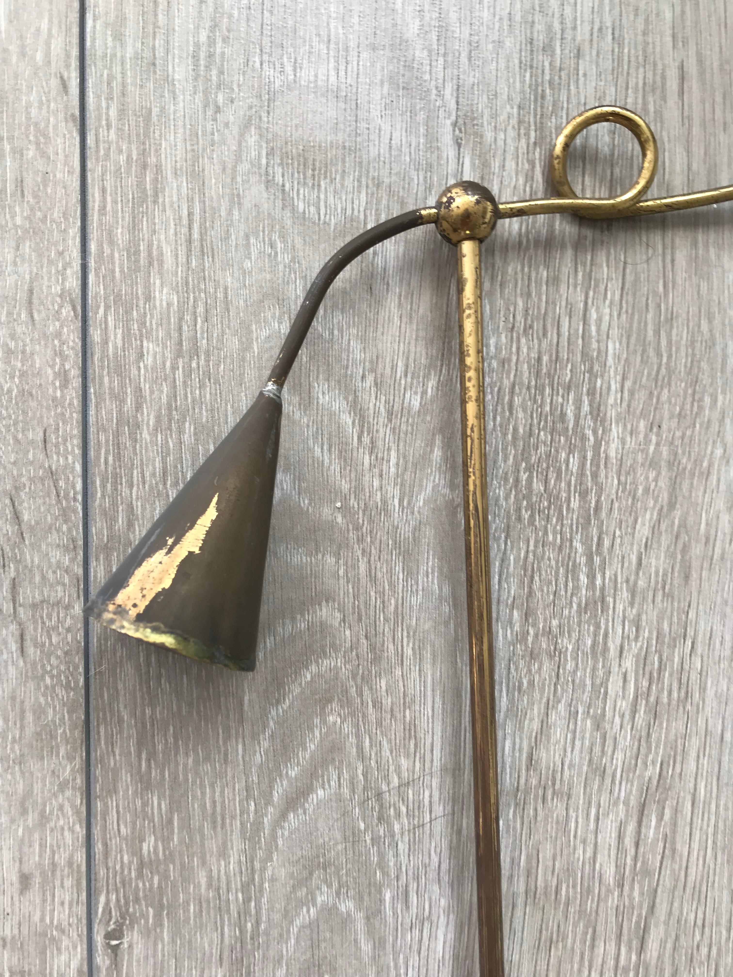 Hammered Antique Wood & Brass Church Candle Snuffer Flame Extinguisher & Lighter into one