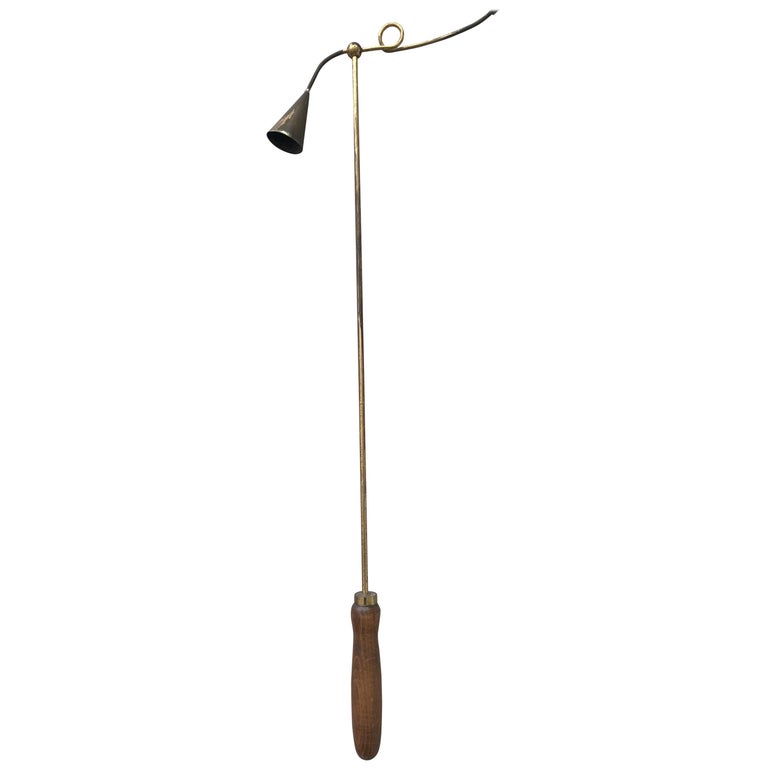 Antique Wood and Brass Church Candle Snuffer Flame Extinguisher and