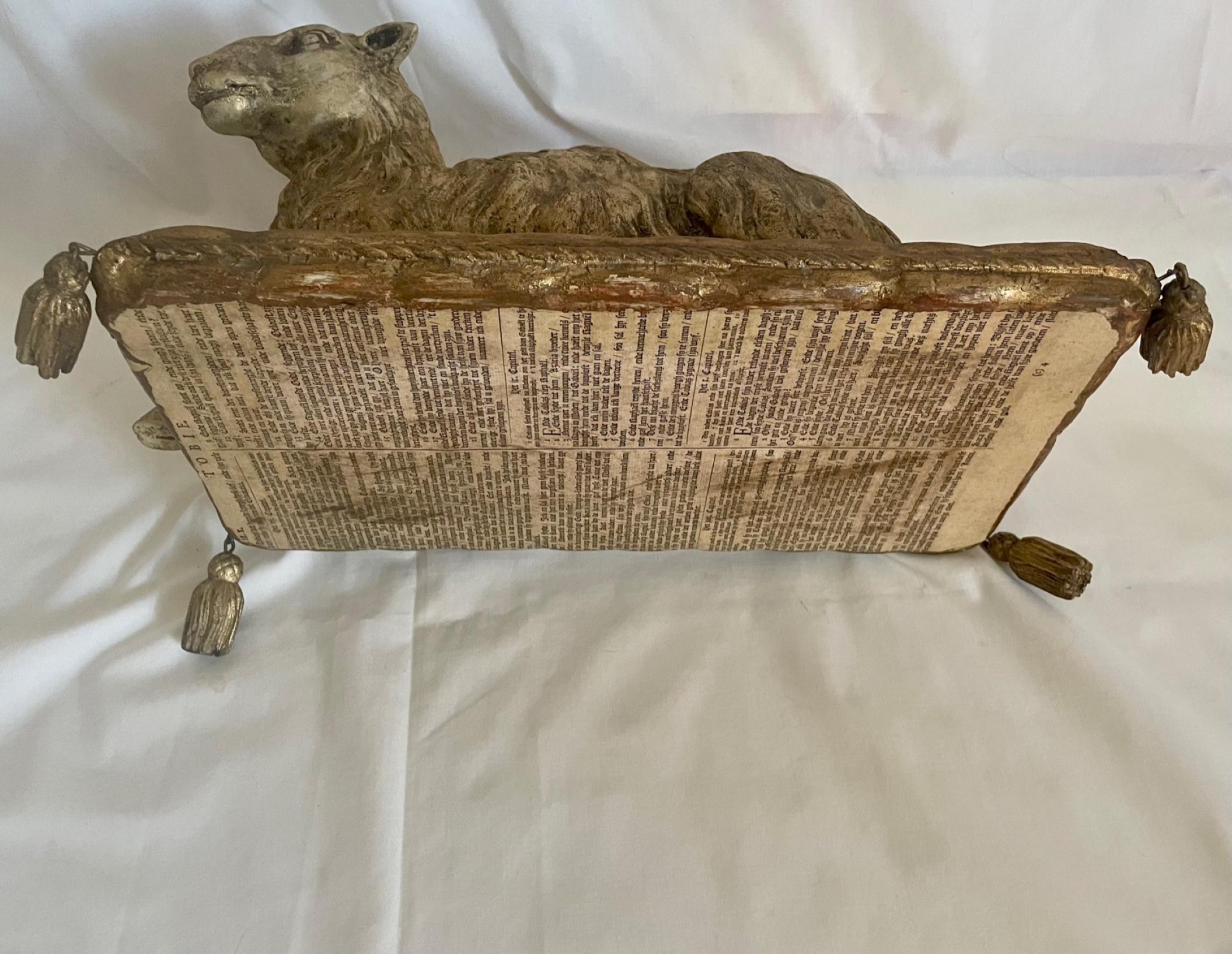 Antique Wood Carved Agnus Dei Paschal Lamb on Stand 4