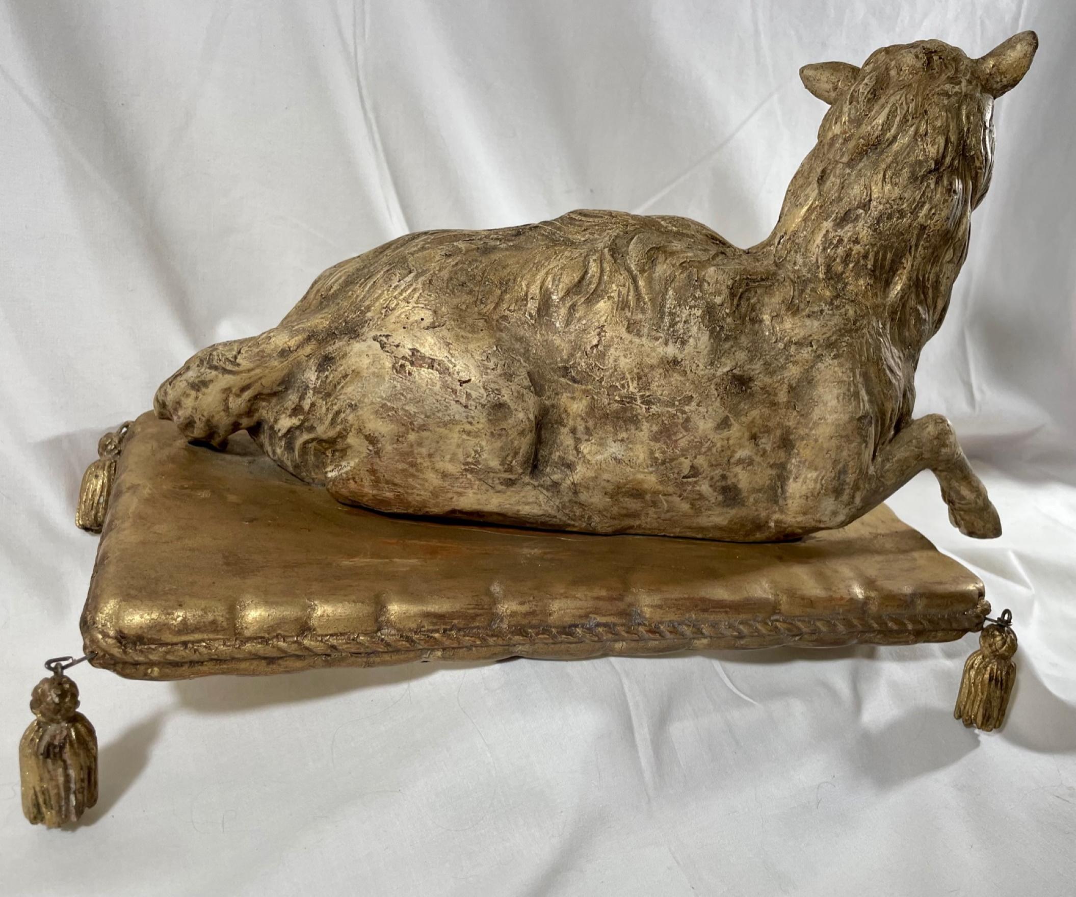 19th Century Antique Wood Carved Agnus Dei Paschal Lamb on Stand