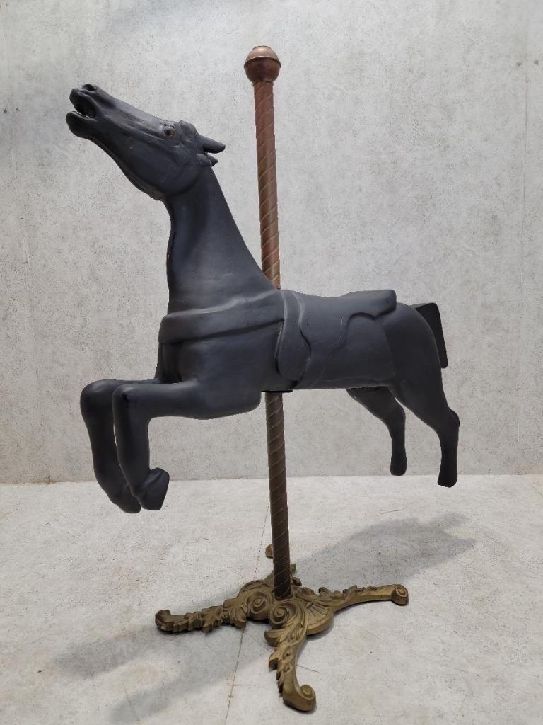 Metal Antique Wood Carved American Jumper Carousel Horse For Sale