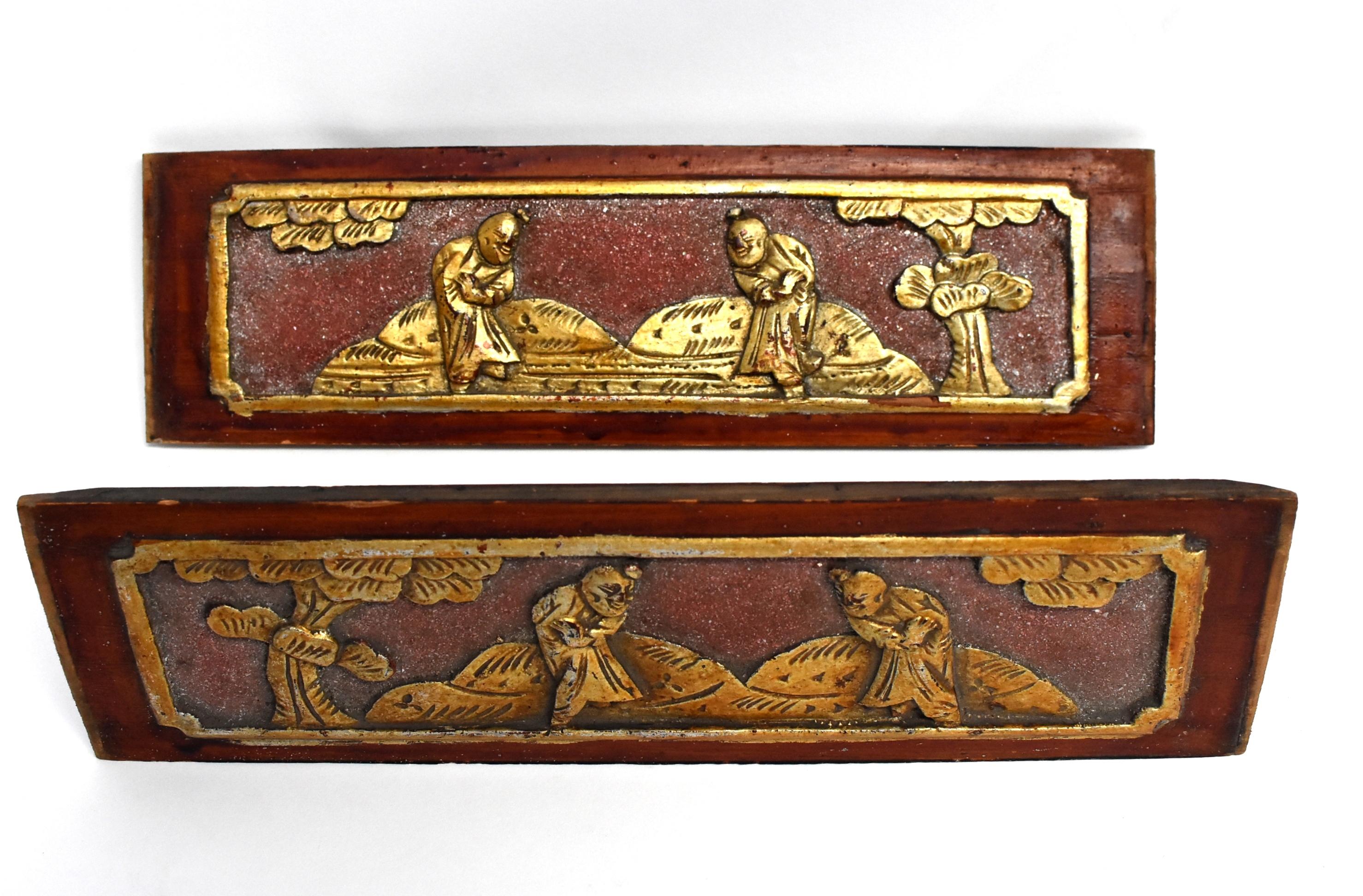 Antique Wood Carving Kung Fu Gilt Red Lacquer For Sale 8