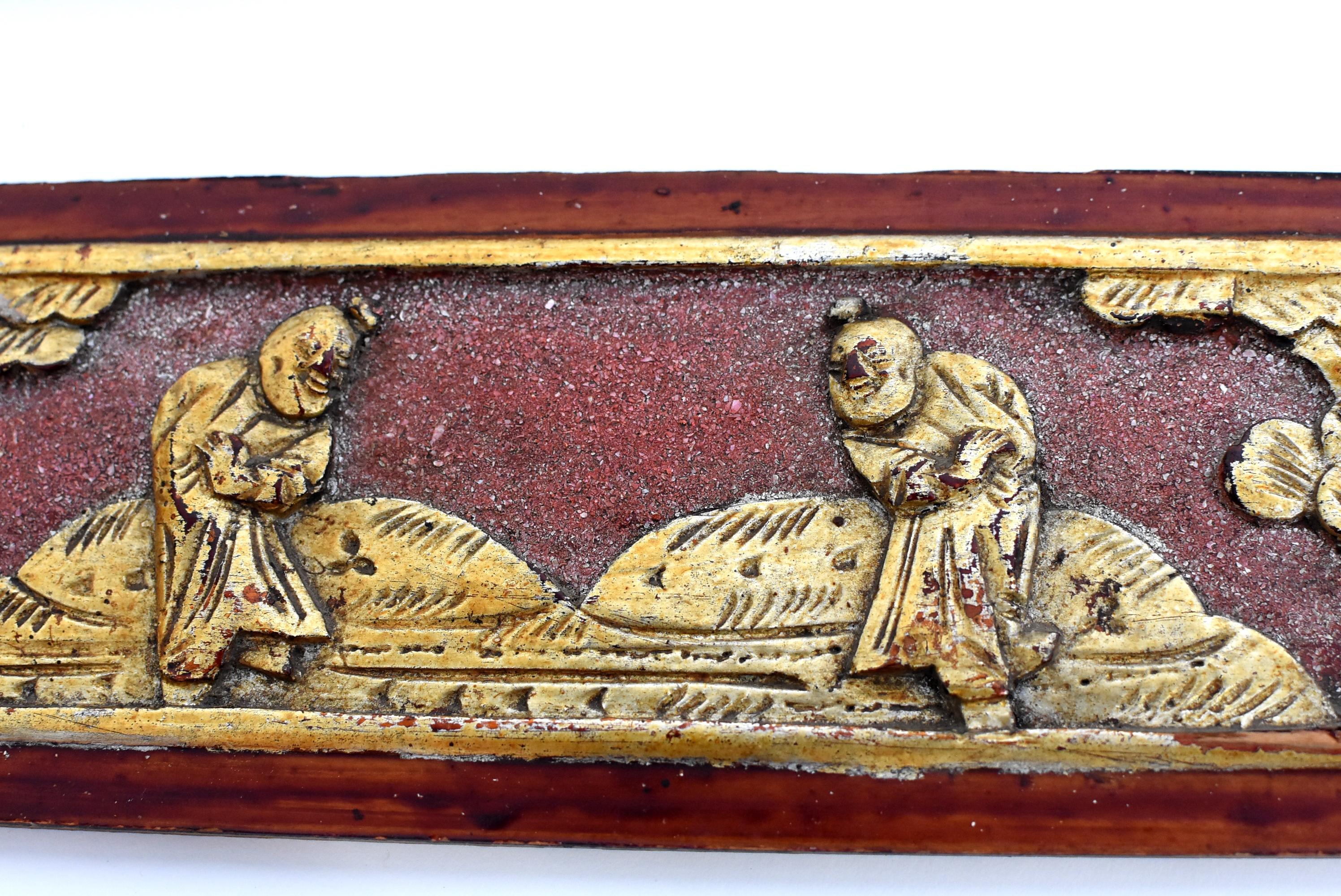 Chinese Antique Wood Carving Kung Fu Gilt Red Lacquer For Sale