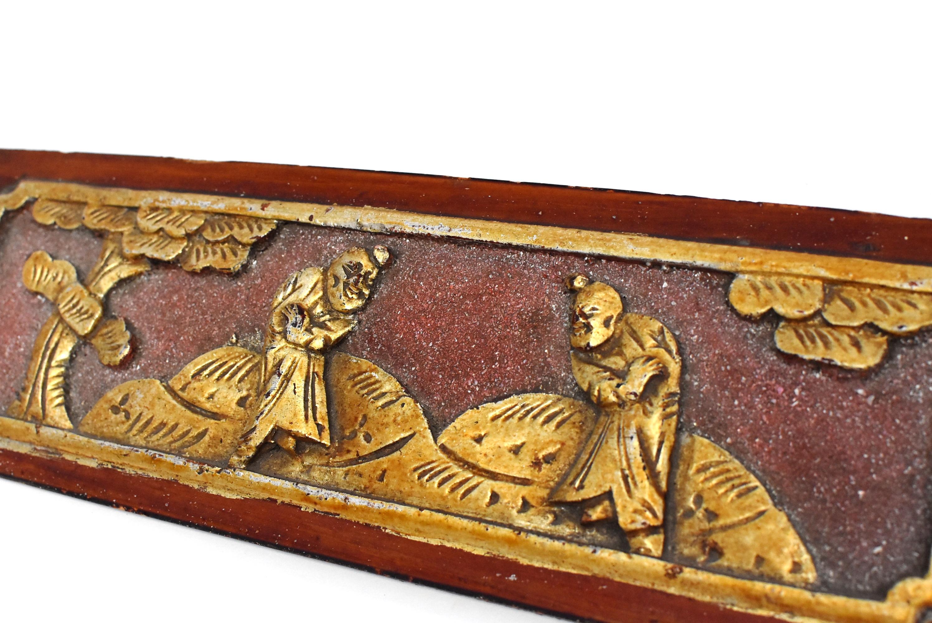 Hand-Carved Antique Wood Carving Kung Fu Gilt Red Lacquer For Sale