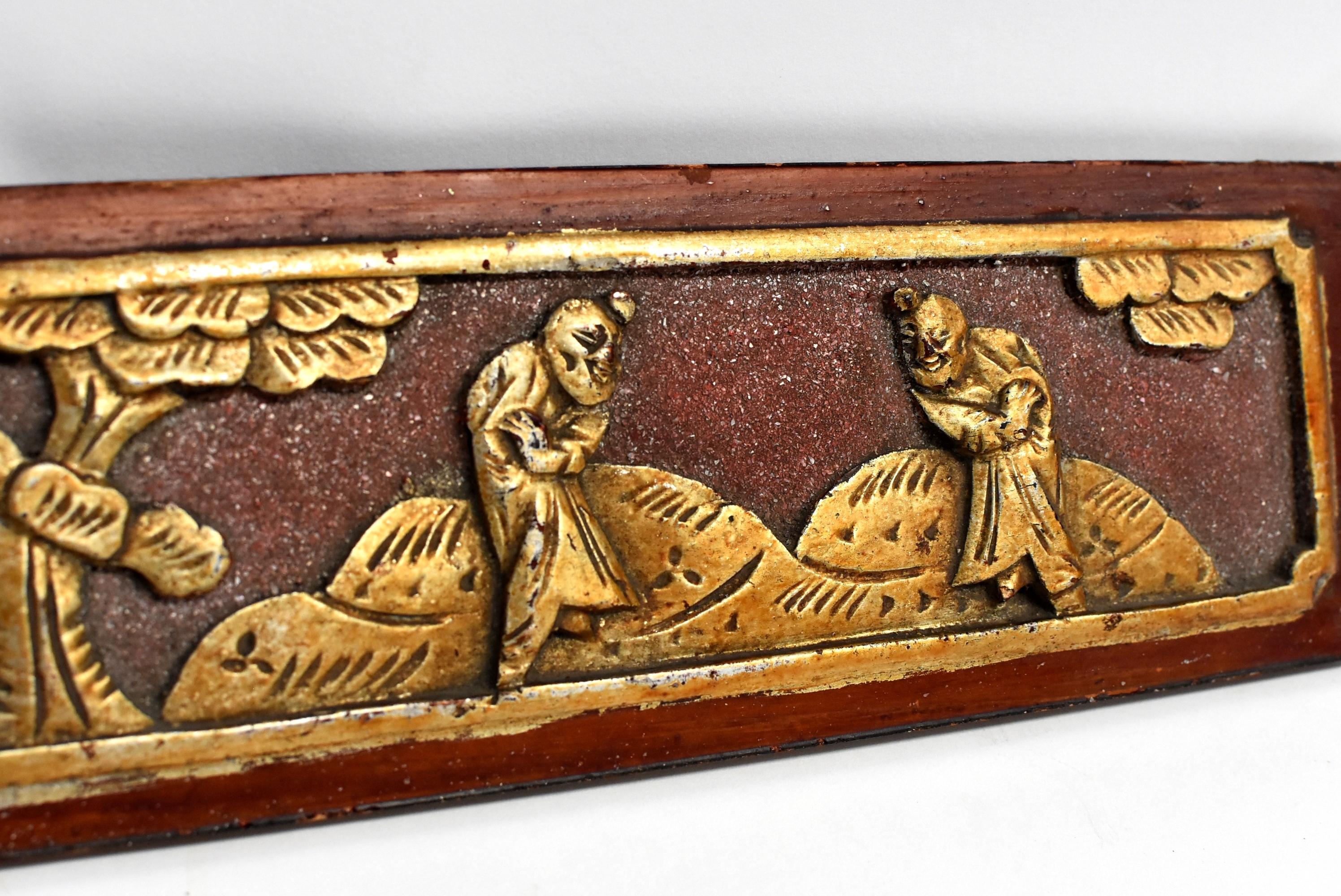 19th Century Antique Wood Carving Kung Fu Gilt Red Lacquer For Sale